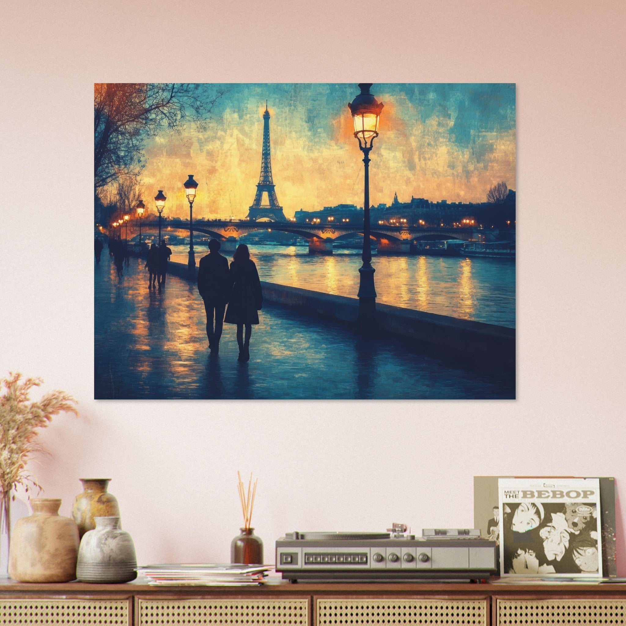 Fine Art Poster Landscape - Evening Stroll Along the Seine A romantic river 3 - Shop Ai Art WebShop - Digital Art online Store