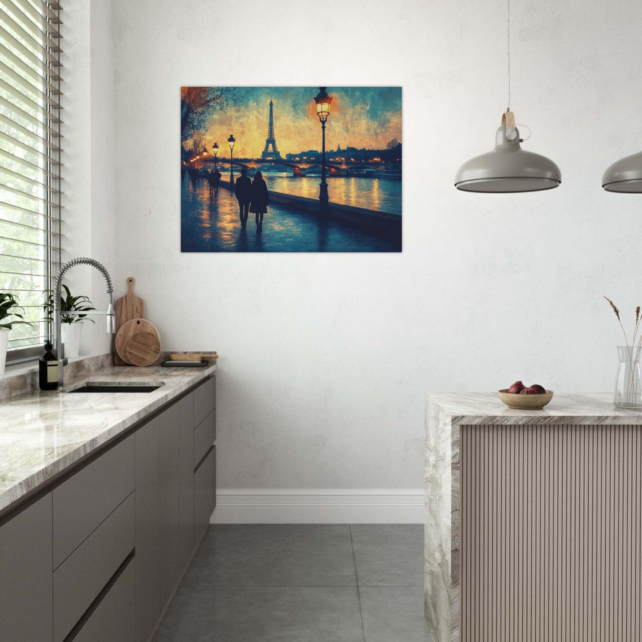 Fine Art Poster Landscape - Evening Stroll Along the Seine A romantic river 3 - Shop Ai Art WebShop - Digital Art online Store