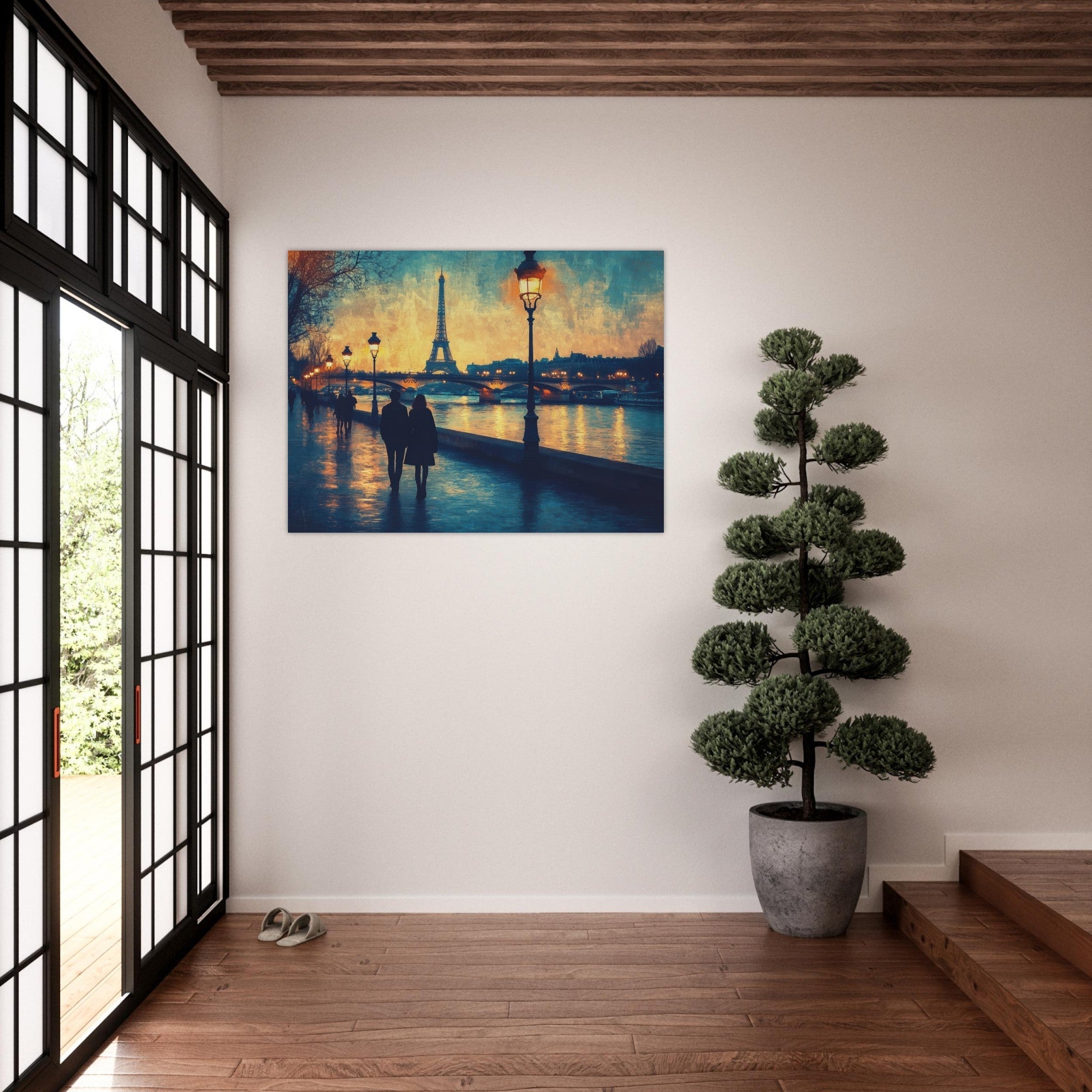Fine Art Poster Landscape - Evening Stroll Along the Seine A romantic river 3 - Shop Ai Art WebShop - Digital Art online Store