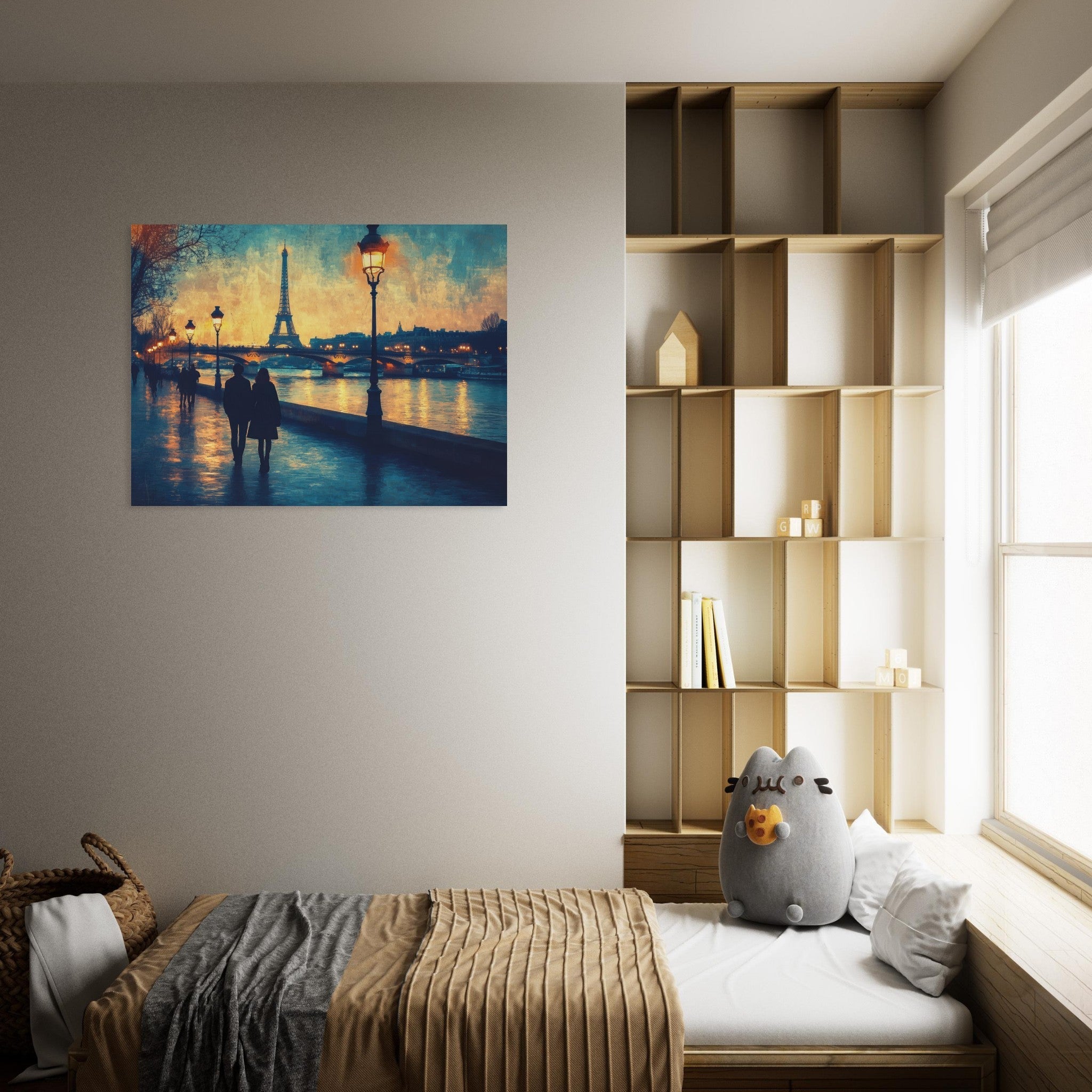 Fine Art Poster Landscape - Evening Stroll Along the Seine A romantic river 3 - Shop Ai Art WebShop - Digital Art online Store