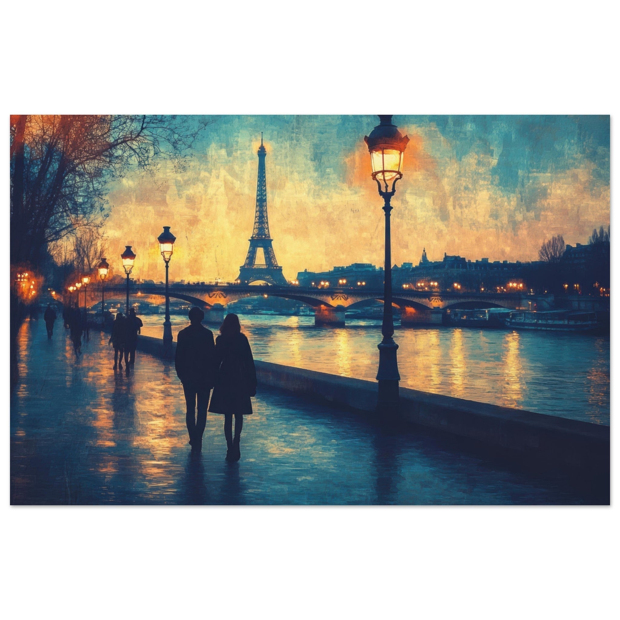 Fine Art Poster Landscape - Evening Stroll Along the Seine A romantic river 3 - Shop Ai Art WebShop - Digital Art online Store