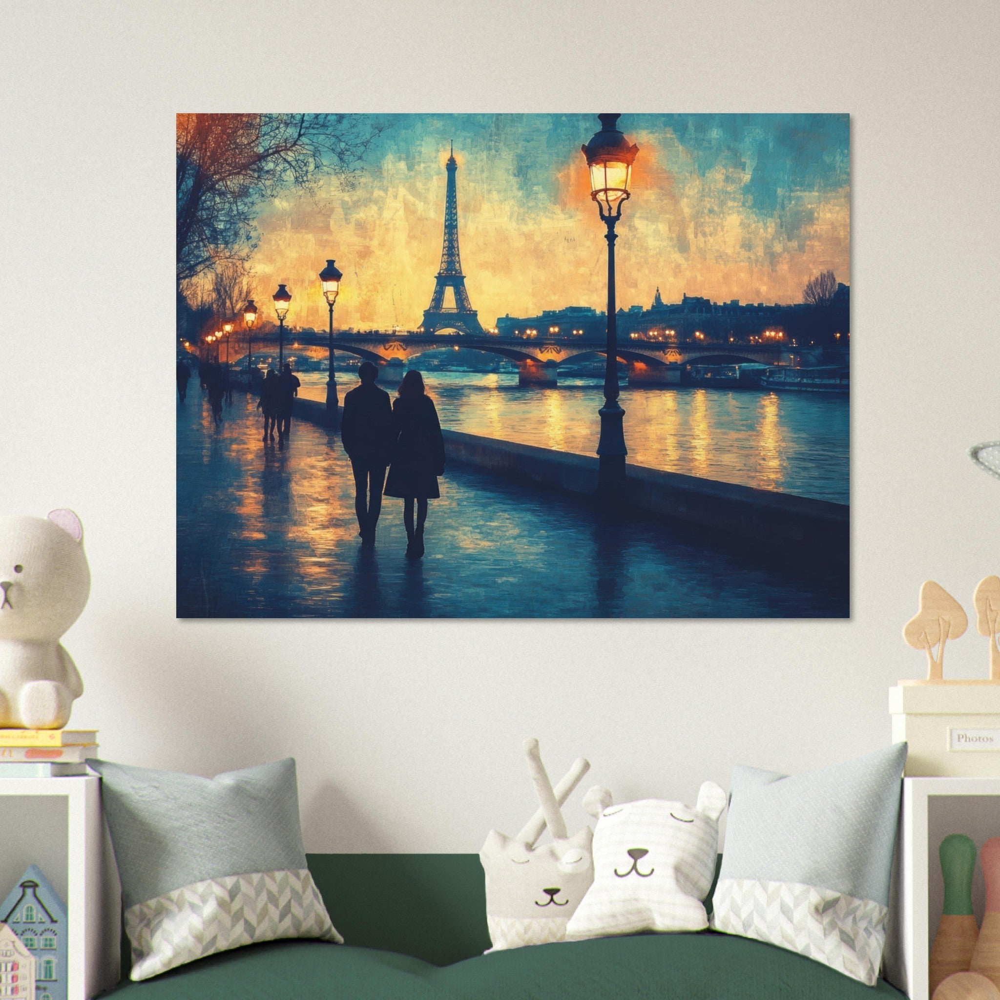 Fine Art Poster Landscape - Evening Stroll Along the Seine A romantic river 3 - Shop Ai Art WebShop - Digital Art online Store