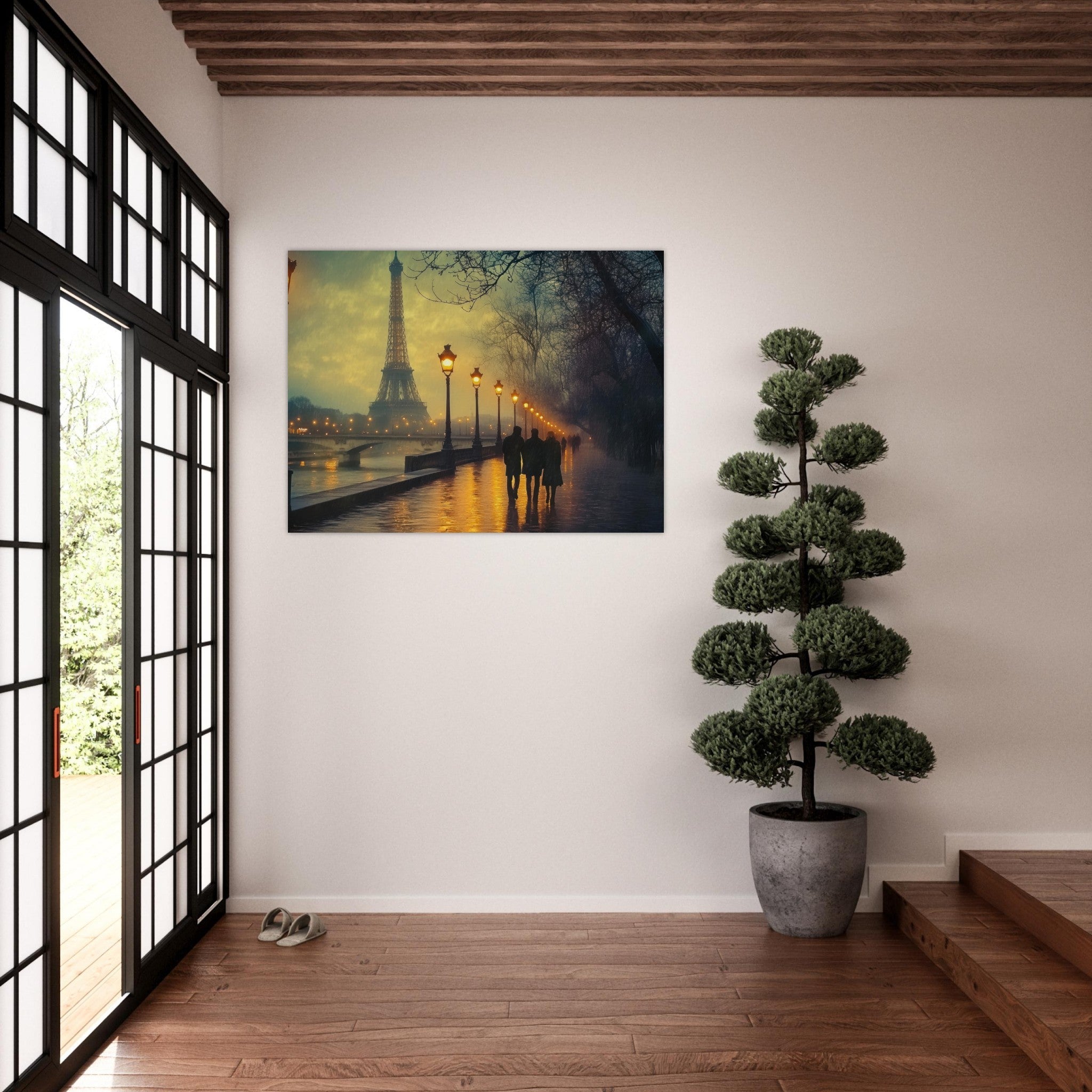Fine Art Poster Landscape - Evening Stroll Along the Seine A romantic river - Shop Ai Art WebShop - Digital Art online Store