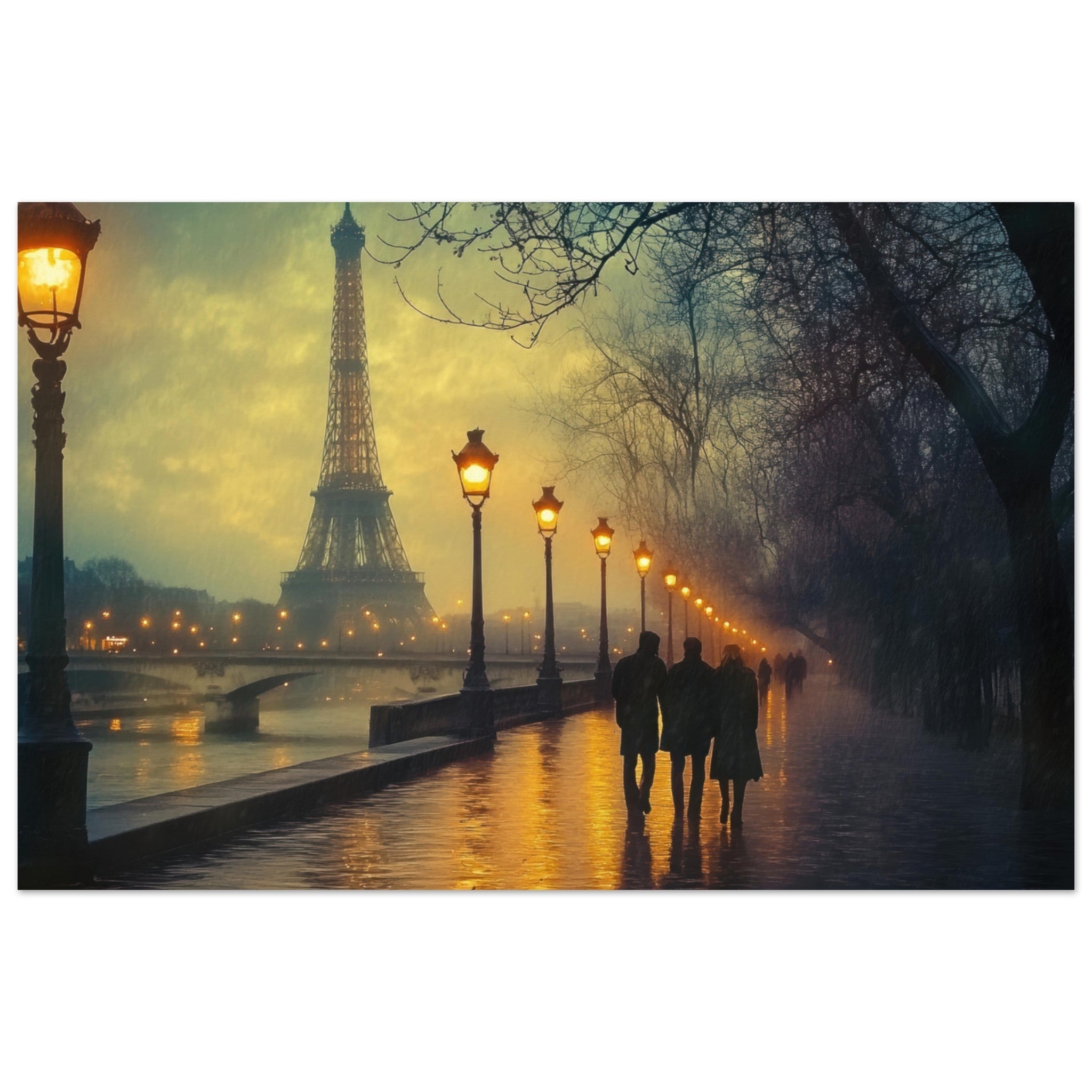 Fine Art Poster Landscape - Evening Stroll Along the Seine A romantic river - Shop Ai Art WebShop - Digital Art online Store