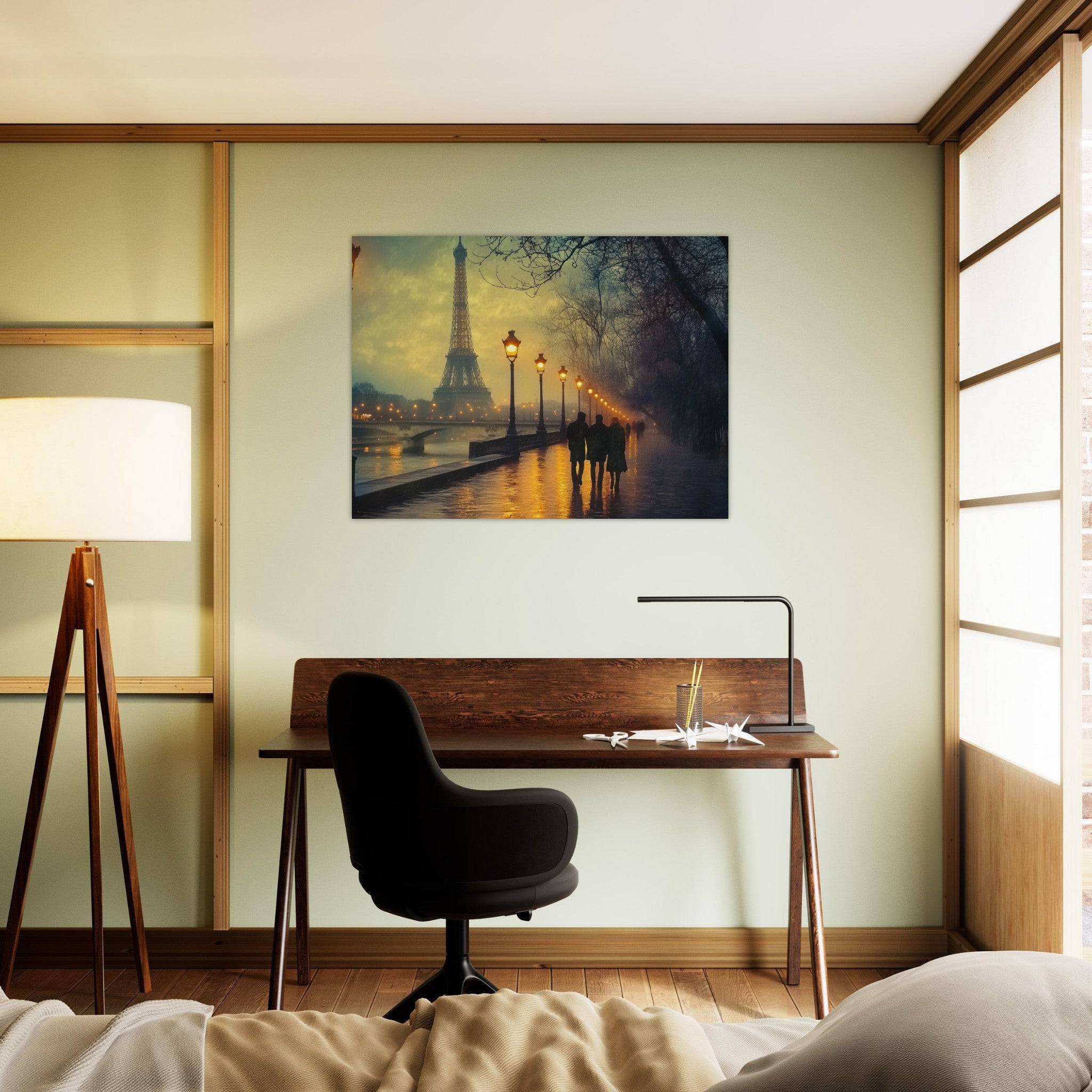 Fine Art Poster Landscape - Evening Stroll Along the Seine A romantic river - Shop Ai Art WebShop - Digital Art online Store