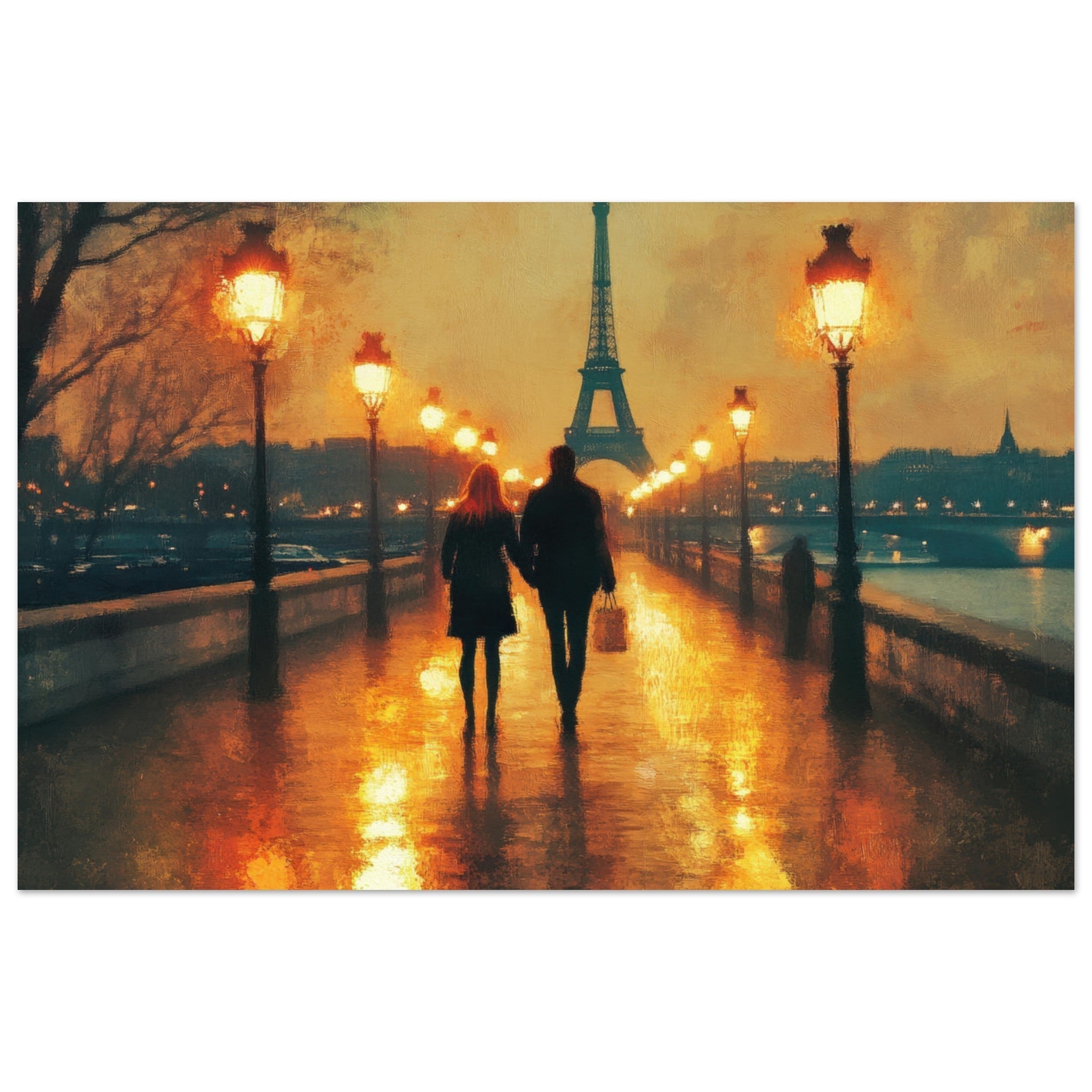 Fine Art Poster Landscape - Evening Stroll Along the Seine A romantic river 4 - Shop Ai Art WebShop - Digital Art online Store