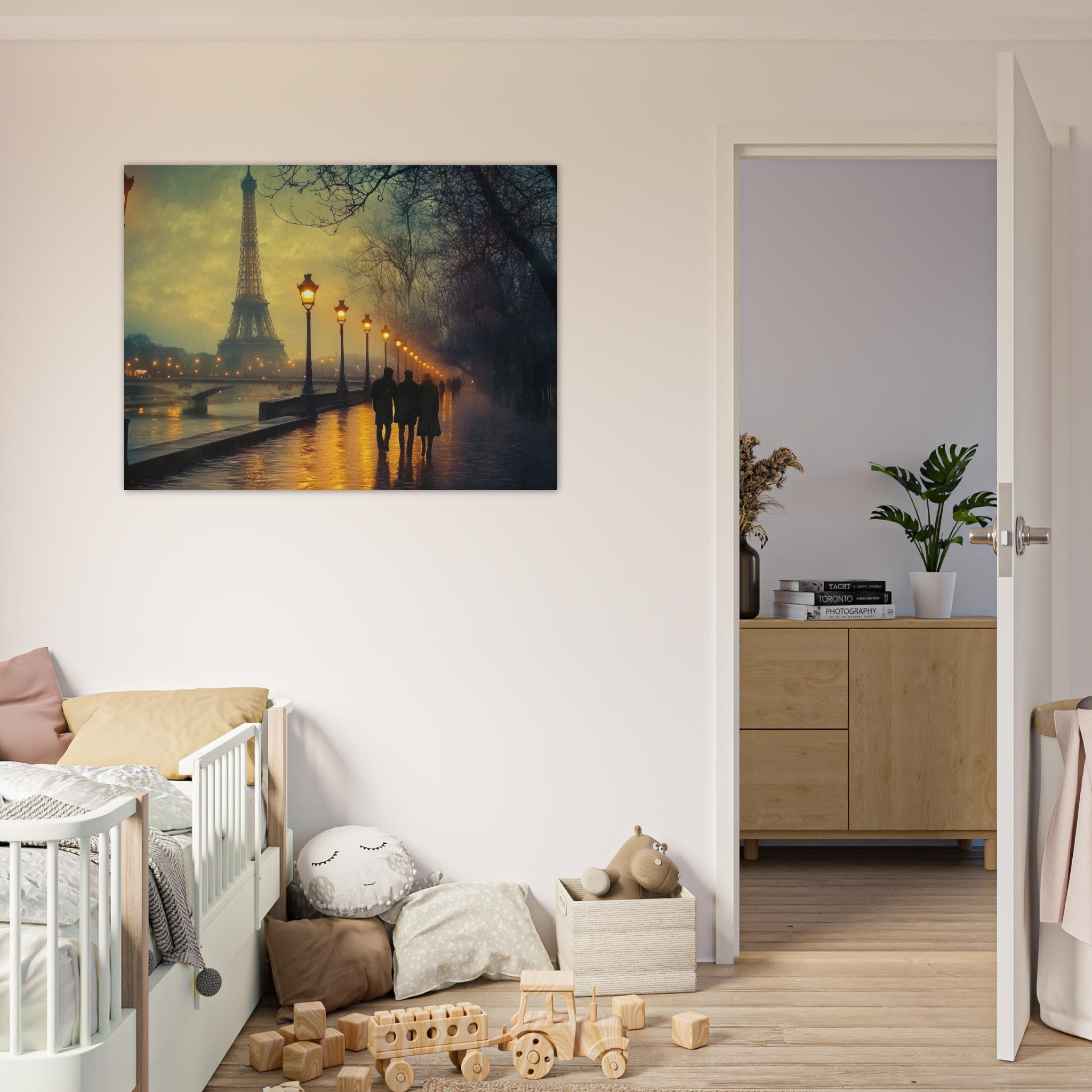 Fine Art Poster Landscape - Evening Stroll Along the Seine A romantic river - Shop Ai Art WebShop - Digital Art online Store