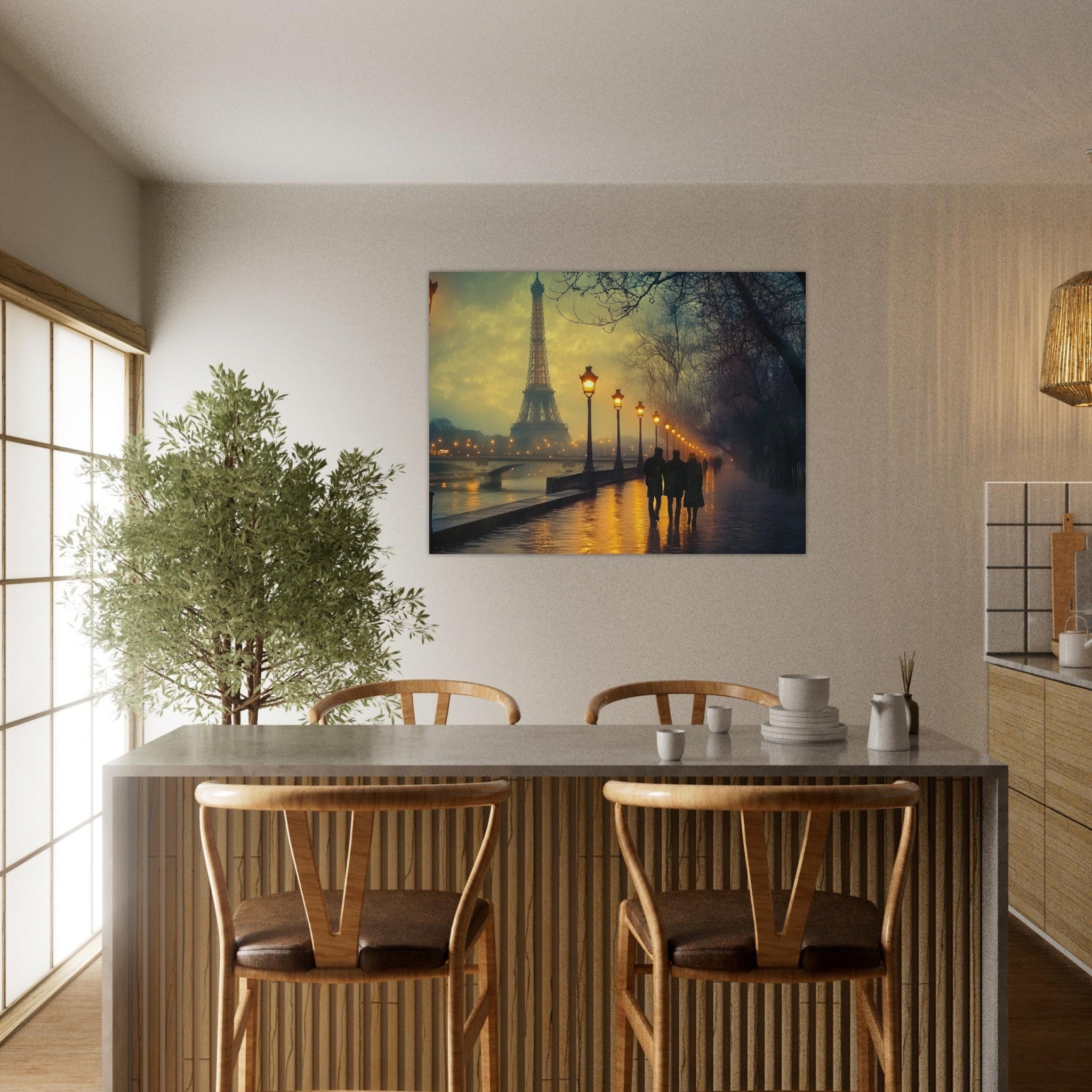 Fine Art Poster Landscape - Evening Stroll Along the Seine A romantic river - Shop Ai Art WebShop - Digital Art online Store
