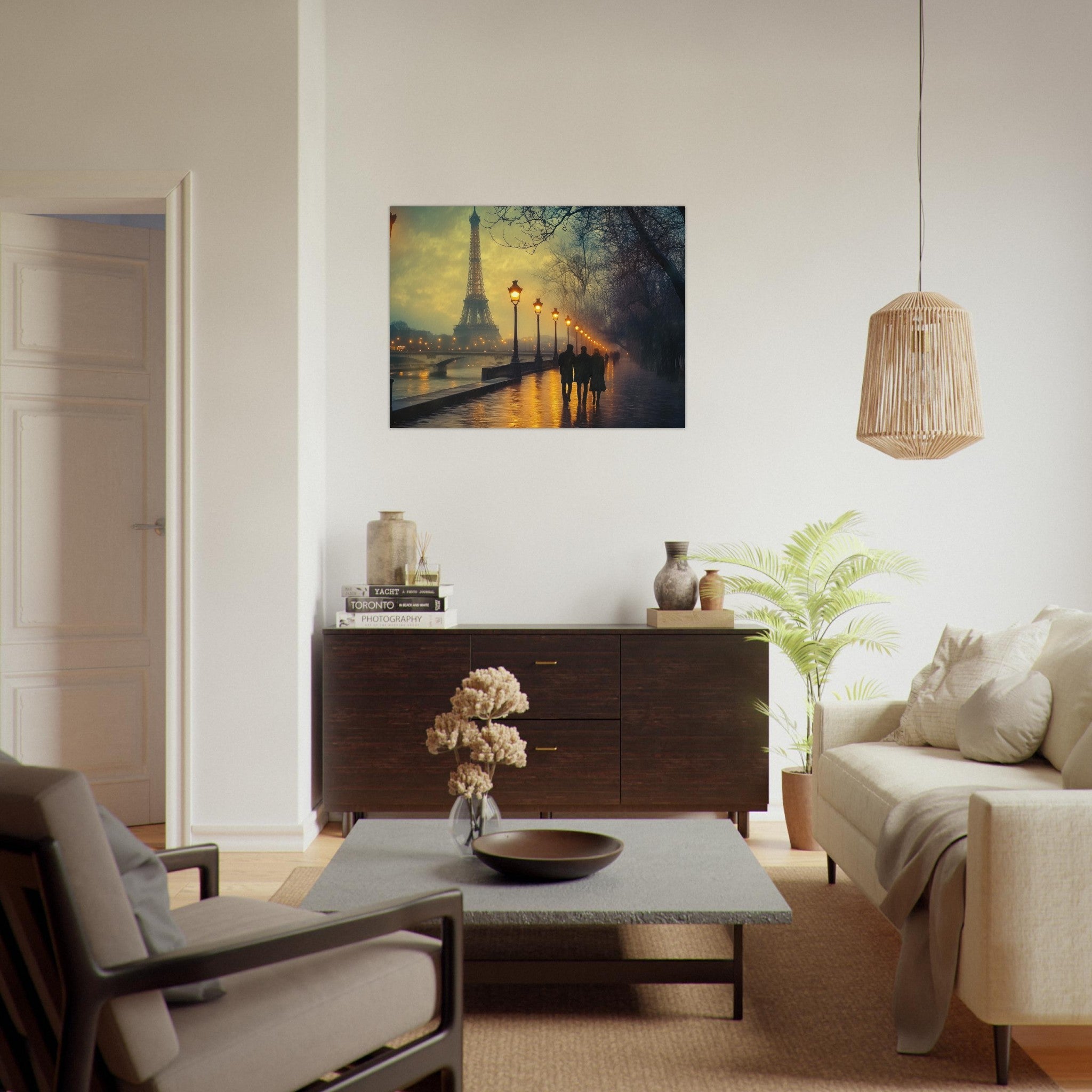 Fine Art Poster Landscape - Evening Stroll Along the Seine A romantic river - Shop Ai Art WebShop - Digital Art online Store