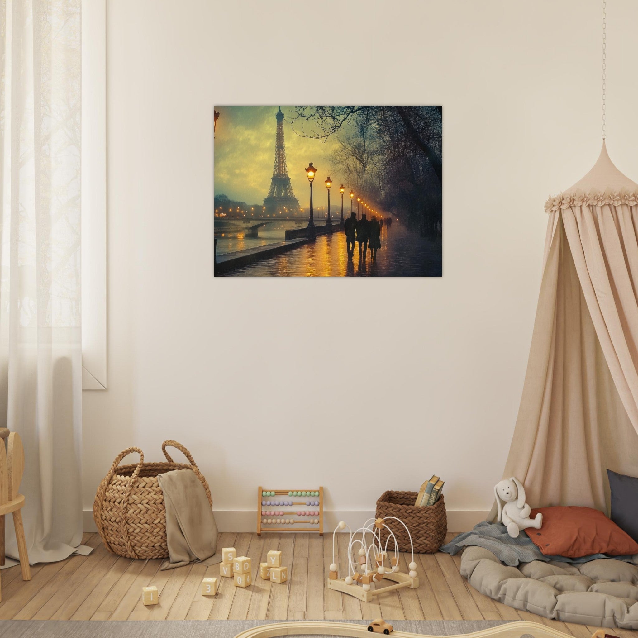 Fine Art Poster Landscape - Evening Stroll Along the Seine A romantic river - Shop Ai Art WebShop - Digital Art online Store