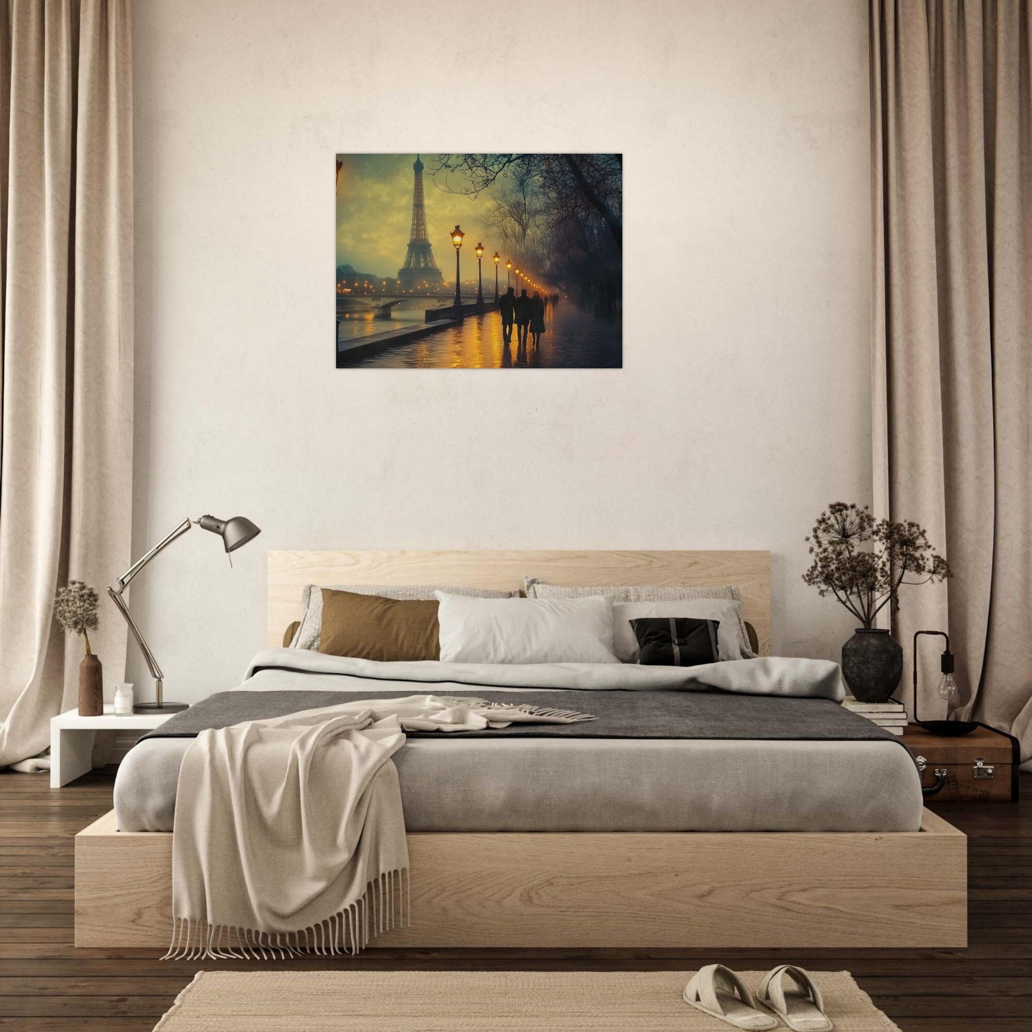 Fine Art Poster Landscape - Evening Stroll Along the Seine A romantic river - Shop Ai Art WebShop - Digital Art online Store