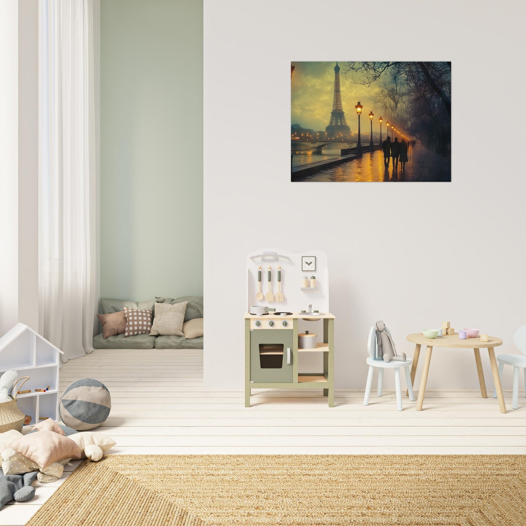 Fine Art Poster Landscape - Evening Stroll Along the Seine A romantic river - Shop Ai Art WebShop - Digital Art online Store