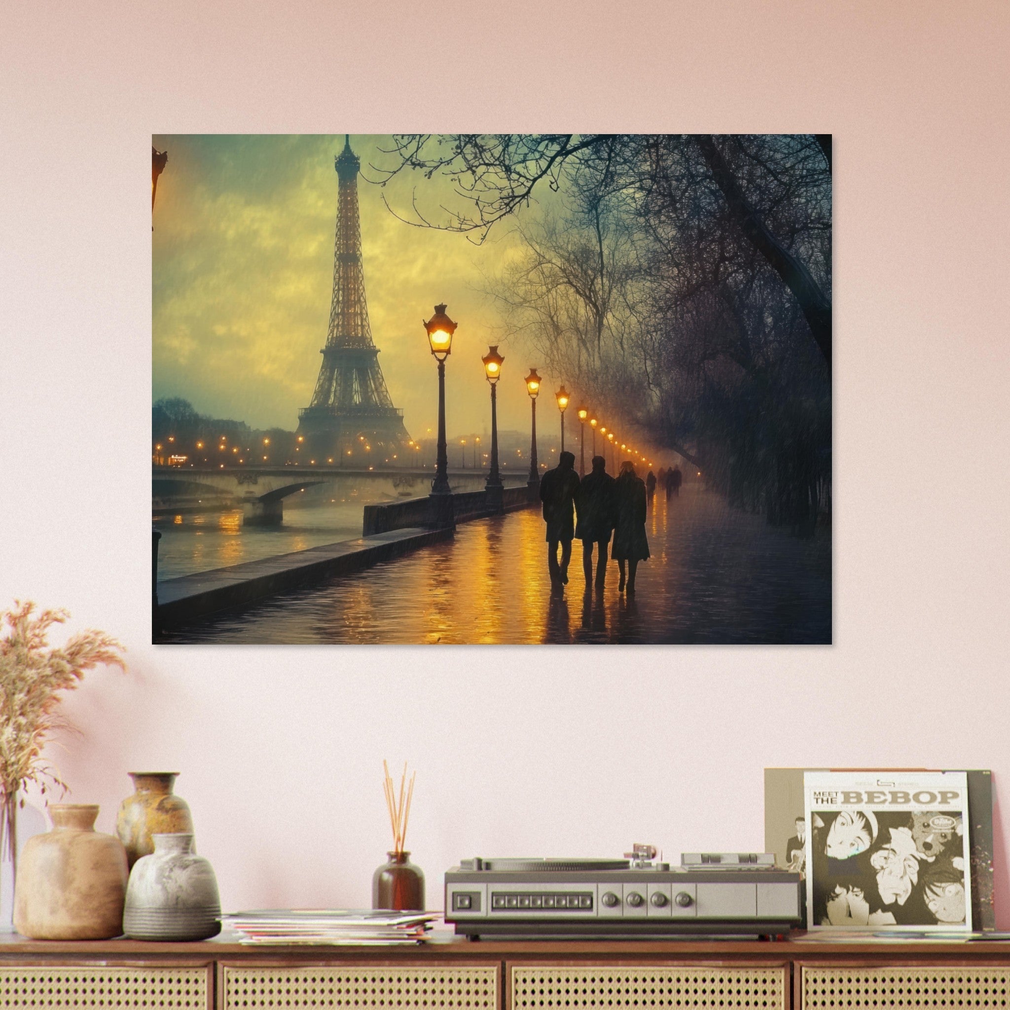Fine Art Poster Landscape - Evening Stroll Along the Seine A romantic river - Shop Ai Art WebShop - Digital Art online Store