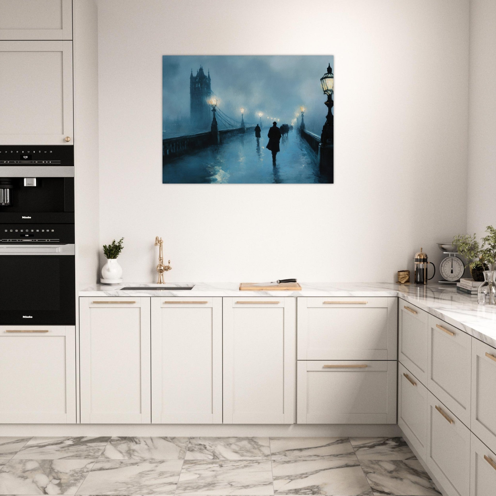 Fine Art Poster Landscape - Foggy London Bridge at Dawn A misty morning vie - Shop Ai Art WebShop - Digital Art online Store
