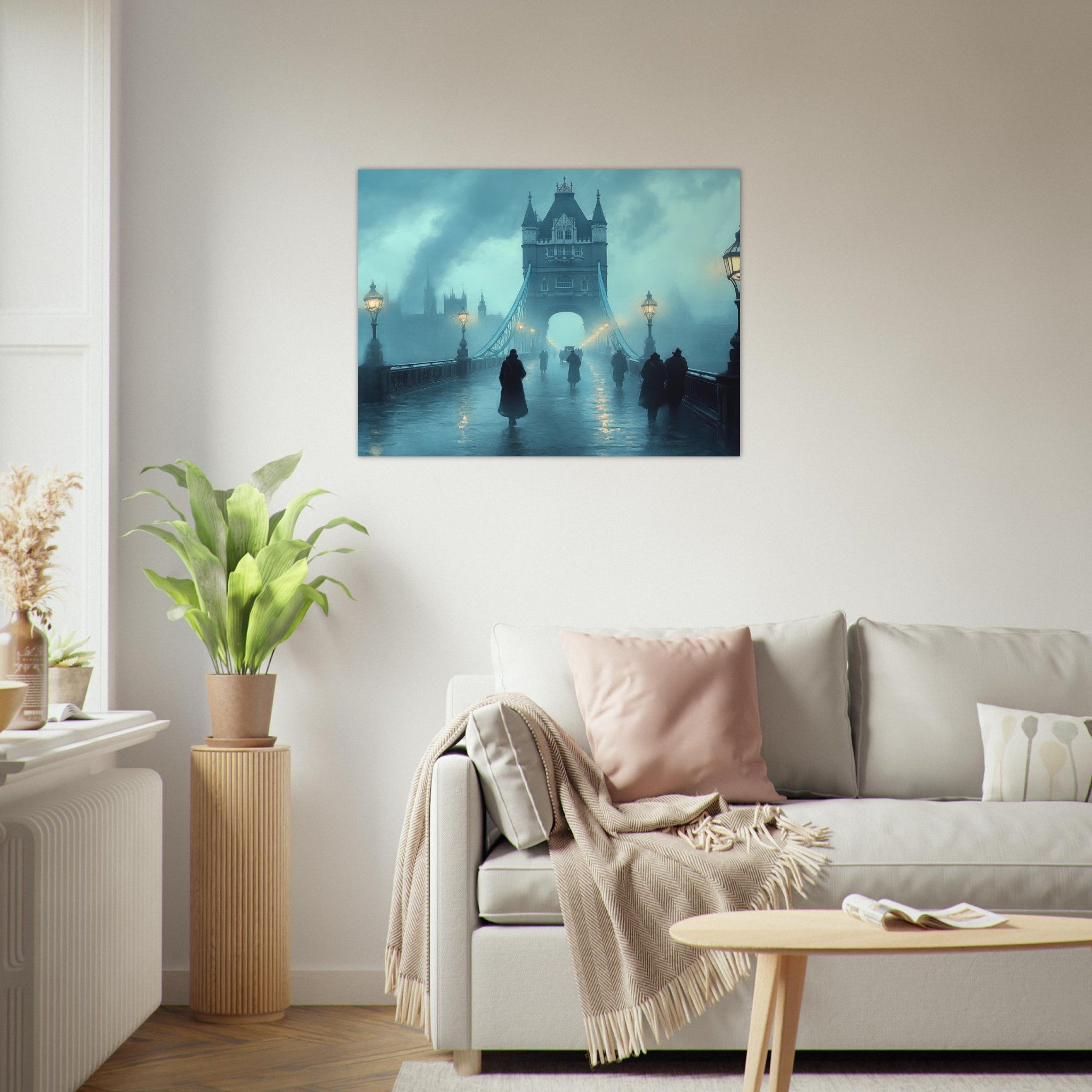 Fine Art Poster Landscape - Foggy London Bridge at Dawn A misty morning vie 2 - Shop Ai Art WebShop - Digital Art online Store