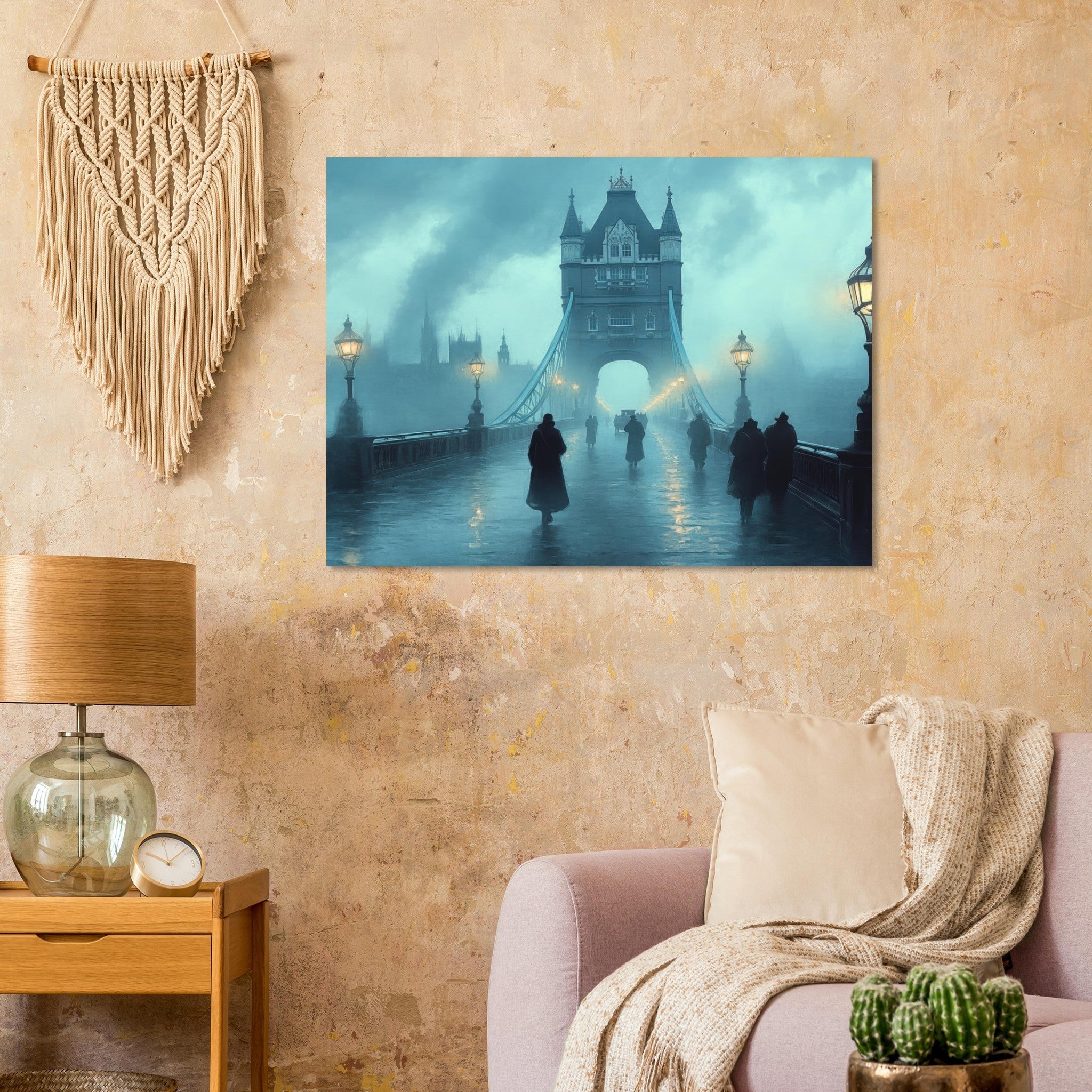 Fine Art Poster Landscape - Foggy London Bridge at Dawn A misty morning vie 2 - Shop Ai Art WebShop - Digital Art online Store