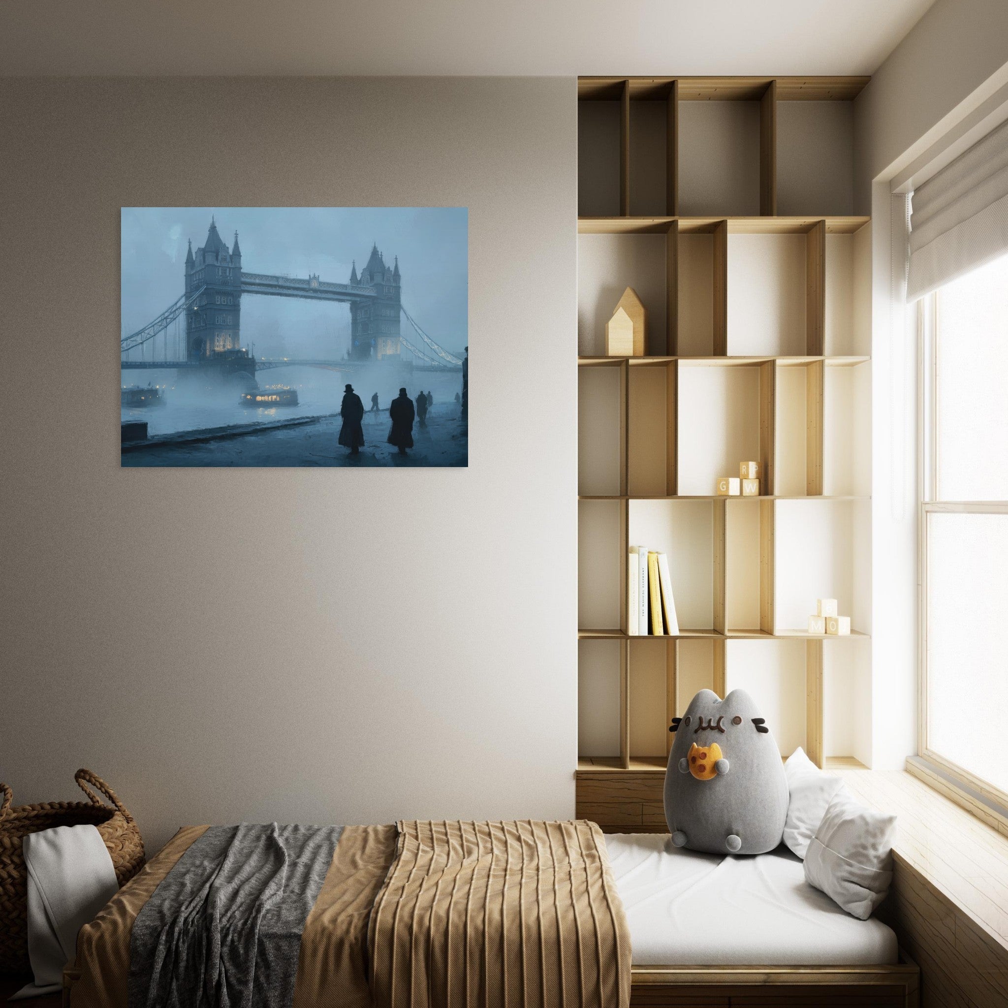 Fine Art Poster Landscape - Foggy London Bridge at Dawn A misty morning vie 3 - Shop Ai Art WebShop - Digital Art online Store