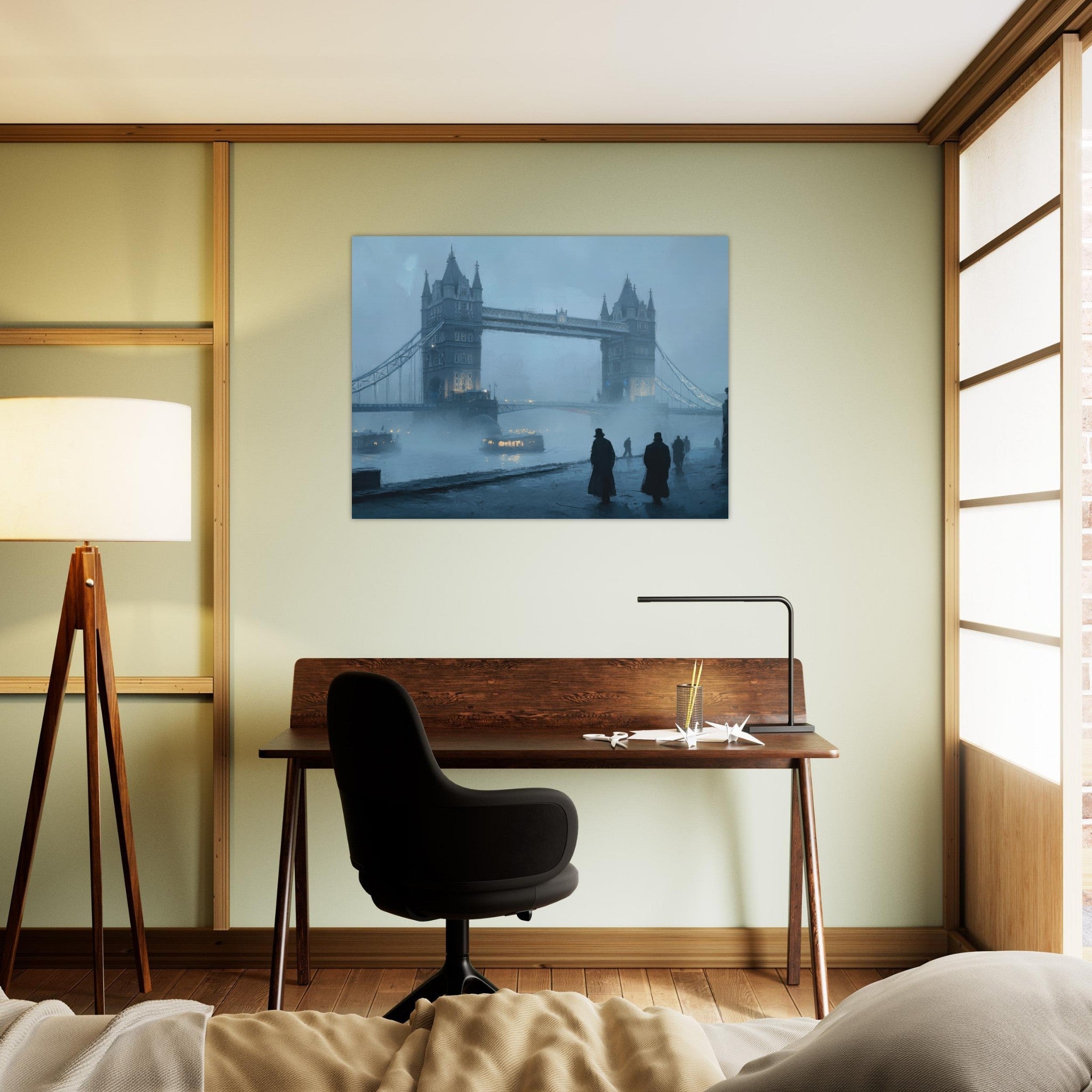 Fine Art Poster Landscape - Foggy London Bridge at Dawn A misty morning vie 3 - Shop Ai Art WebShop - Digital Art online Store