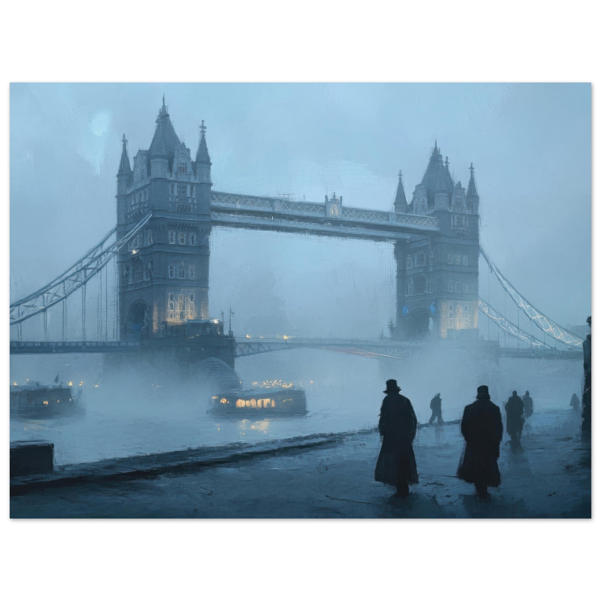 Fine Art Poster Landscape - Foggy London Bridge at Dawn A misty morning vie 3 - Shop Ai Art WebShop - Digital Art online Store