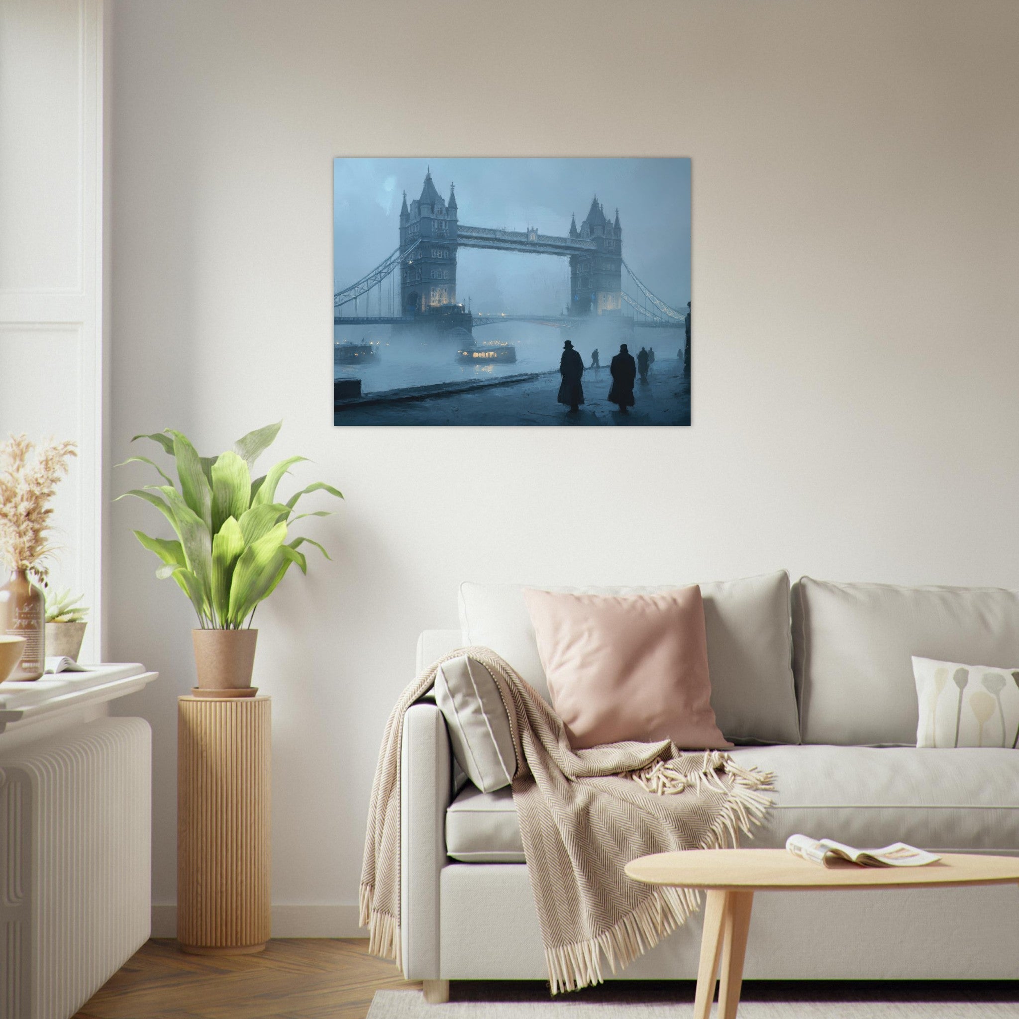 Fine Art Poster Landscape - Foggy London Bridge at Dawn A misty morning vie 3 - Shop Ai Art WebShop - Digital Art online Store