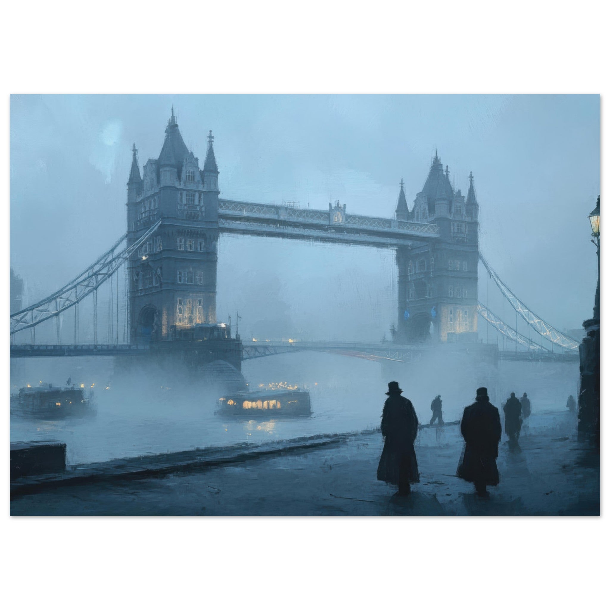 Fine Art Poster Landscape - Foggy London Bridge at Dawn A misty morning vie 3 - Shop Ai Art WebShop - Digital Art online Store