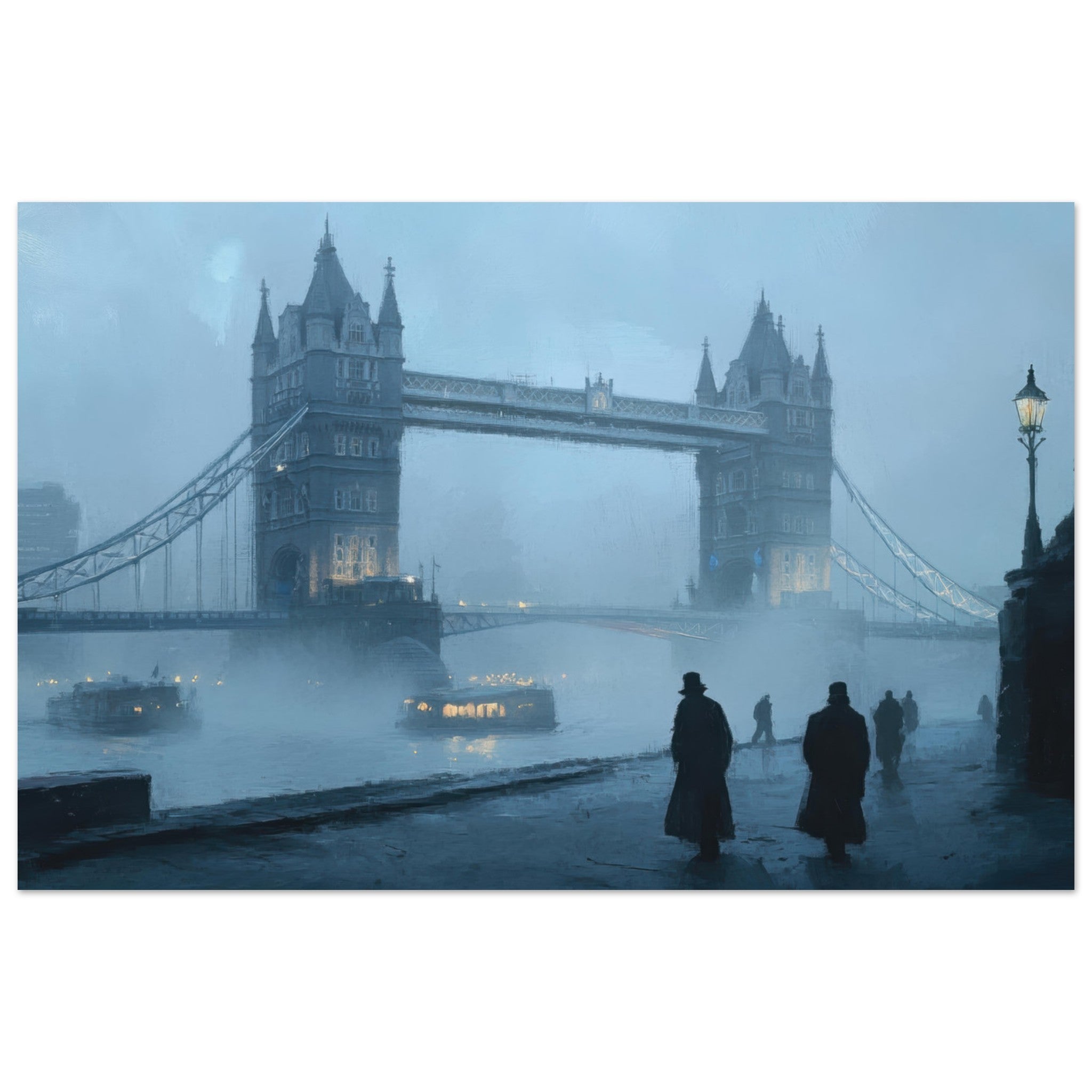 Fine Art Poster Landscape - Foggy London Bridge at Dawn A misty morning vie 3 - Shop Ai Art WebShop - Digital Art online Store