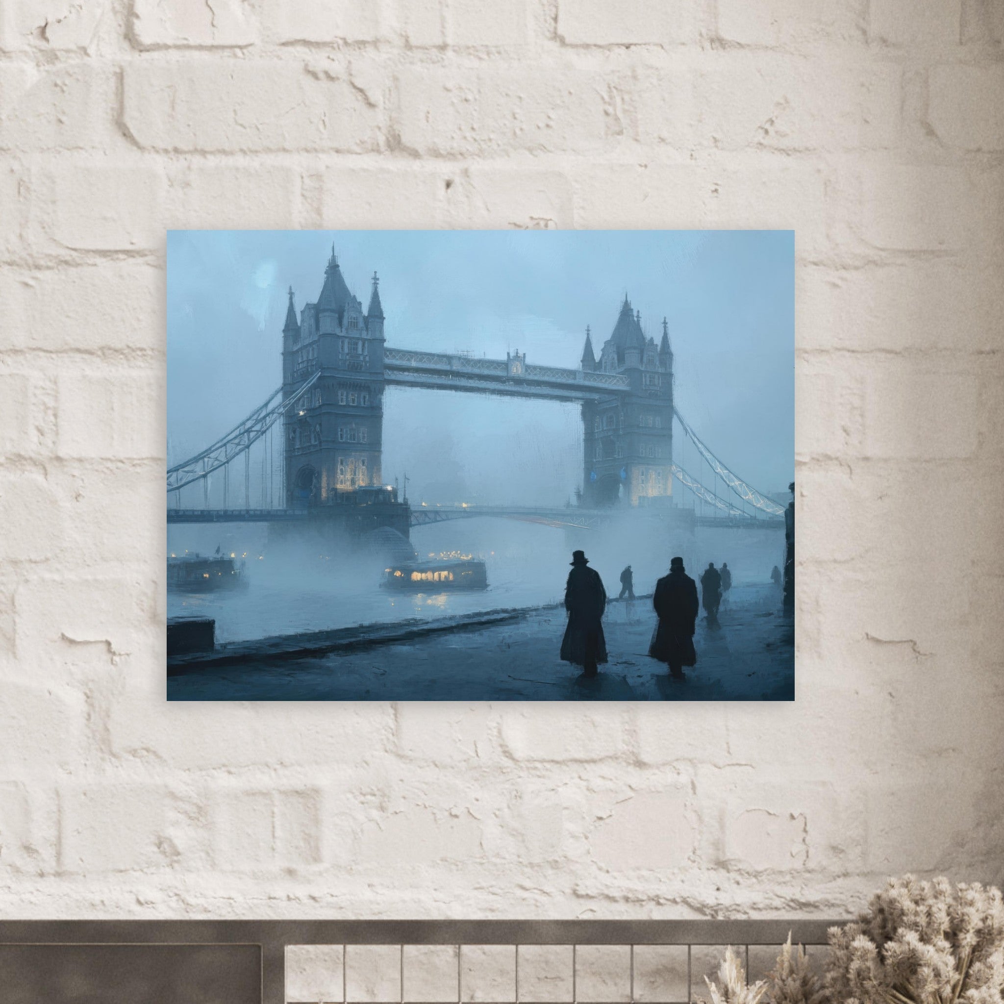 Fine Art Poster Landscape - Foggy London Bridge at Dawn A misty morning vie 3 - Shop Ai Art WebShop - Digital Art online Store