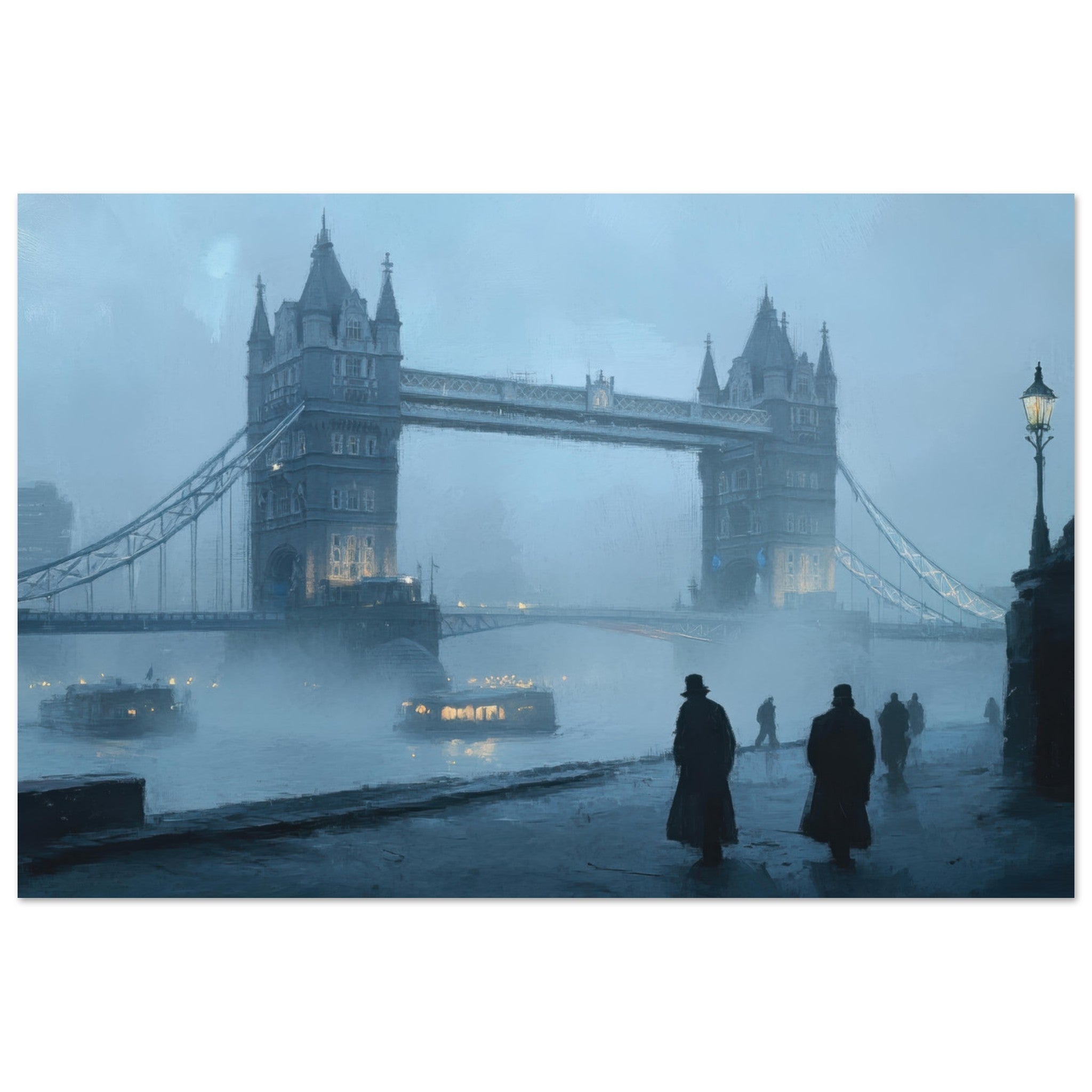 Fine Art Poster Landscape - Foggy London Bridge at Dawn A misty morning vie 3 - Shop Ai Art WebShop - Digital Art online Store