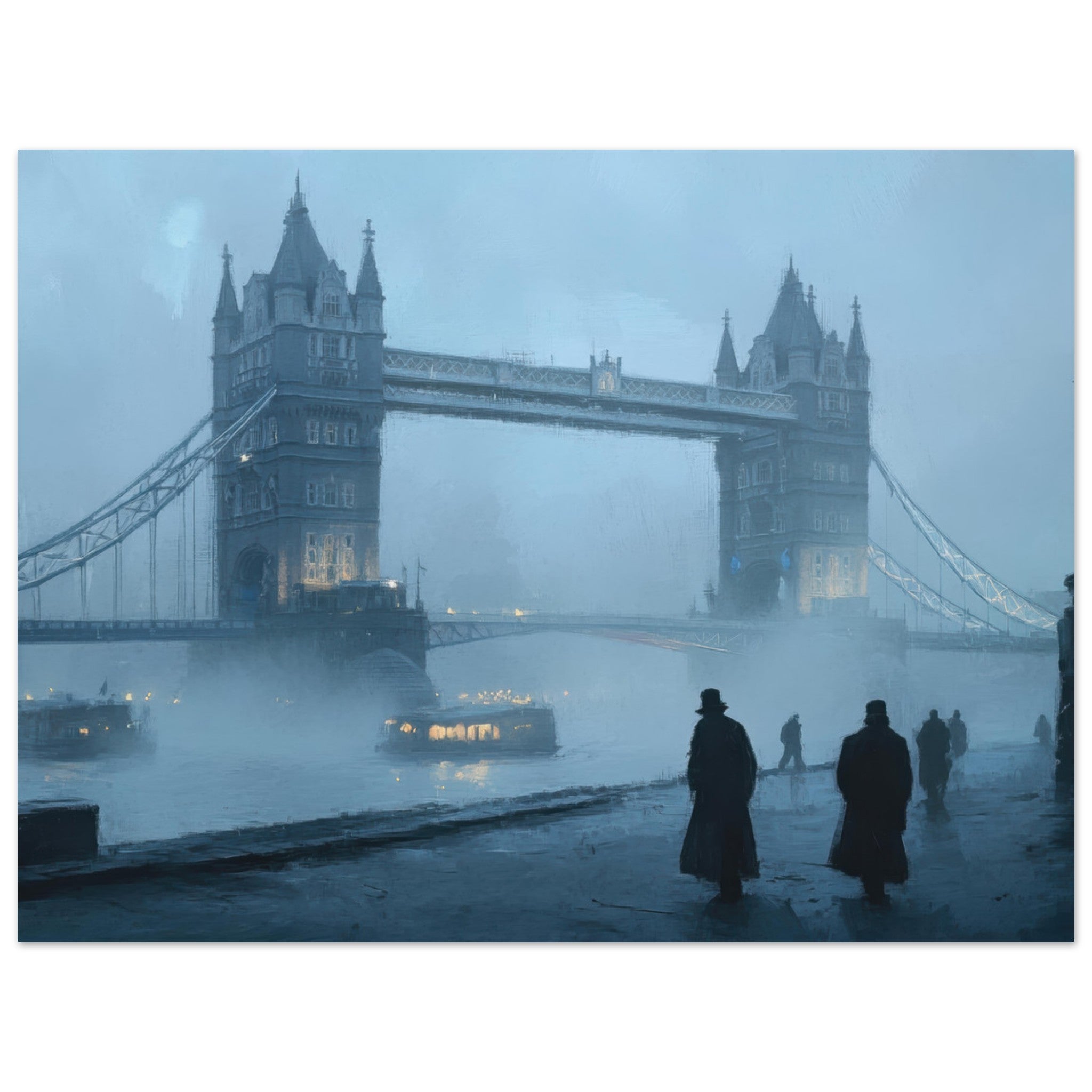 Fine Art Poster Landscape - Foggy London Bridge at Dawn A misty morning vie 3 - Shop Ai Art WebShop - Digital Art online Store