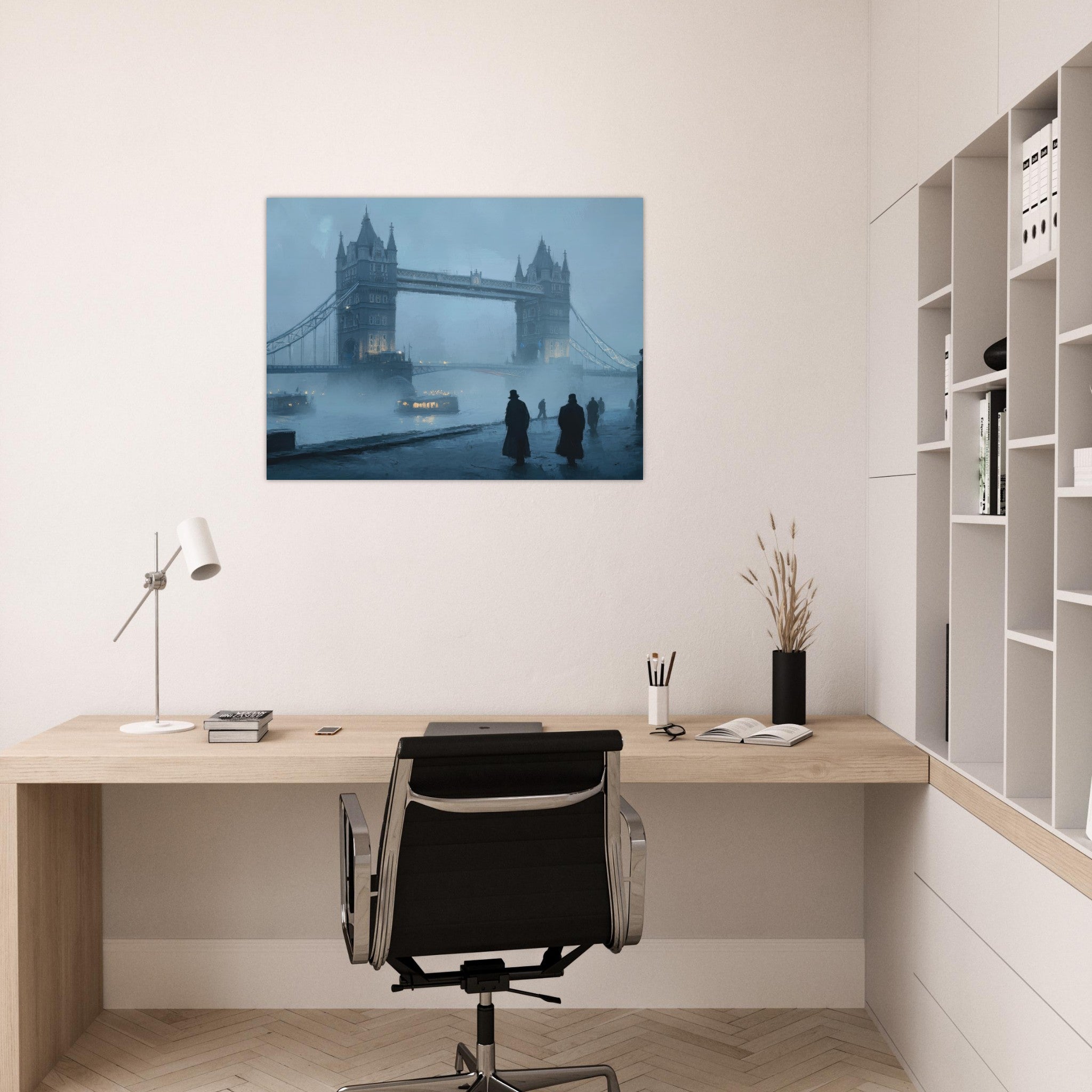 Fine Art Poster Landscape - Foggy London Bridge at Dawn A misty morning vie 3 - Shop Ai Art WebShop - Digital Art online Store
