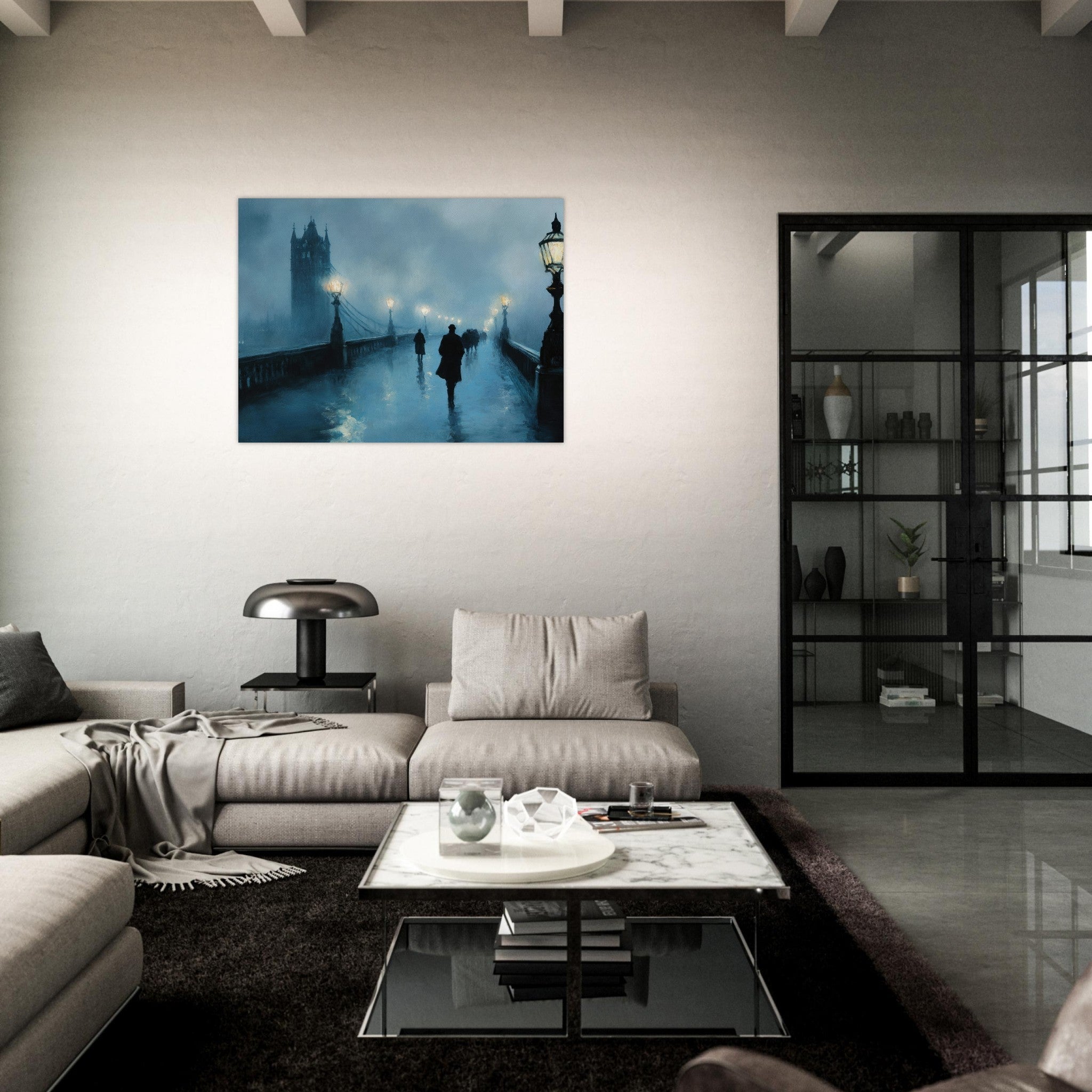 Fine Art Poster Landscape - Foggy London Bridge at Dawn A misty morning vie - Shop Ai Art WebShop - Digital Art online Store