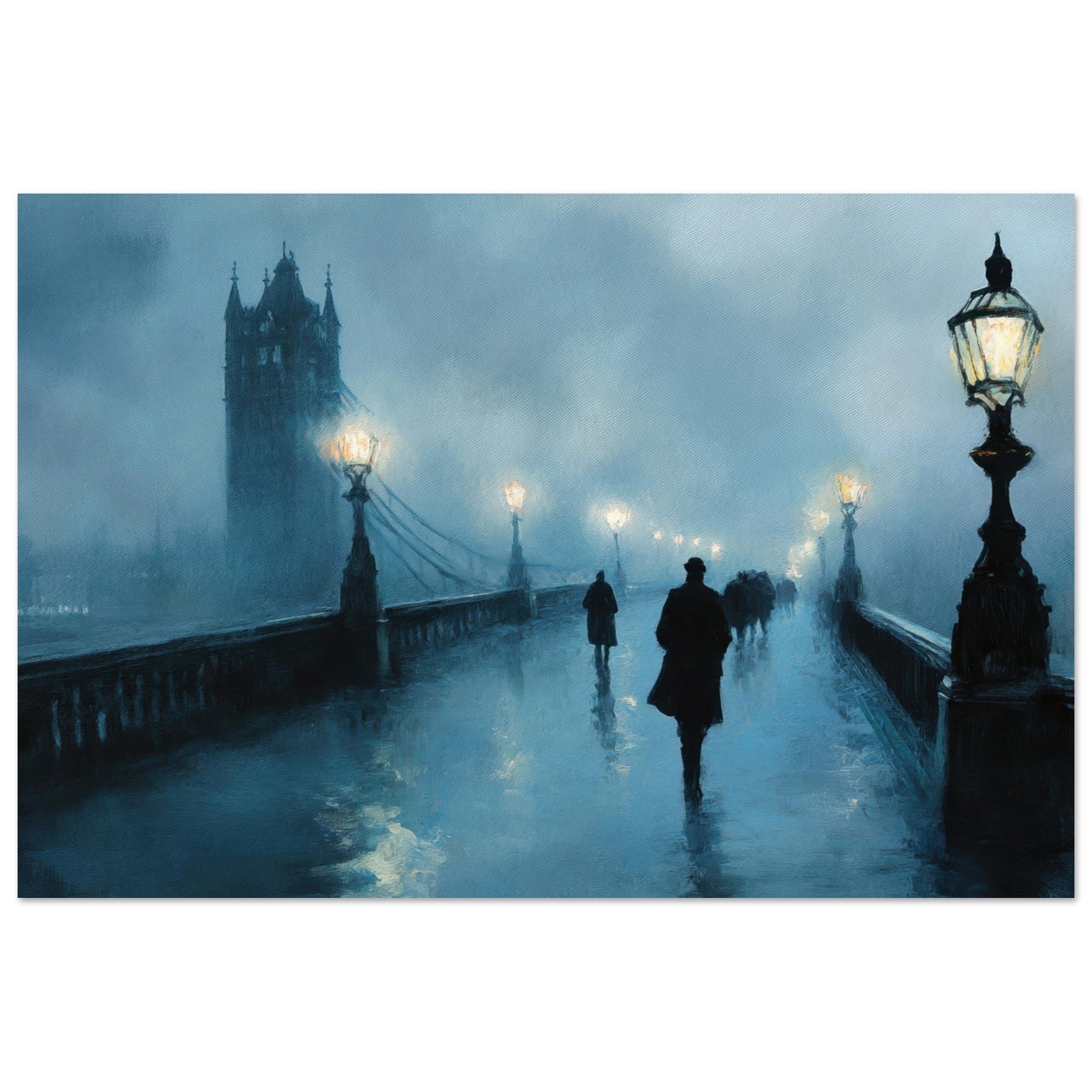 Fine Art Poster Landscape - Foggy London Bridge at Dawn A misty morning vie - Shop Ai Art WebShop - Digital Art online Store