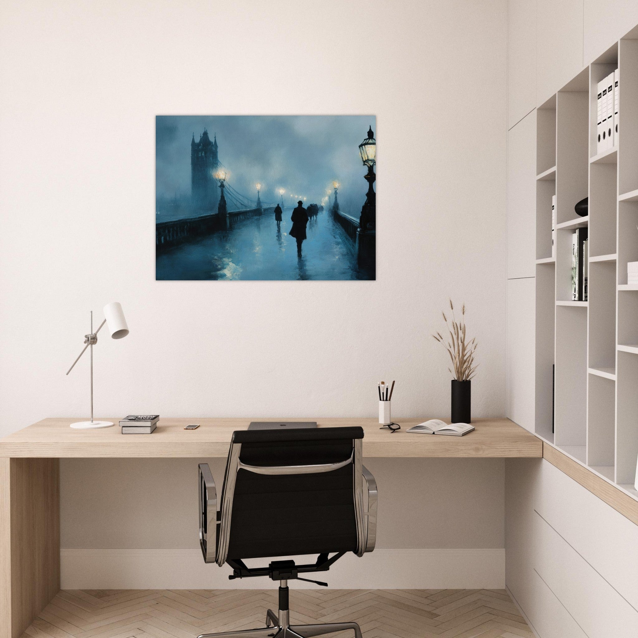 Fine Art Poster Landscape - Foggy London Bridge at Dawn A misty morning vie - Shop Ai Art WebShop - Digital Art online Store