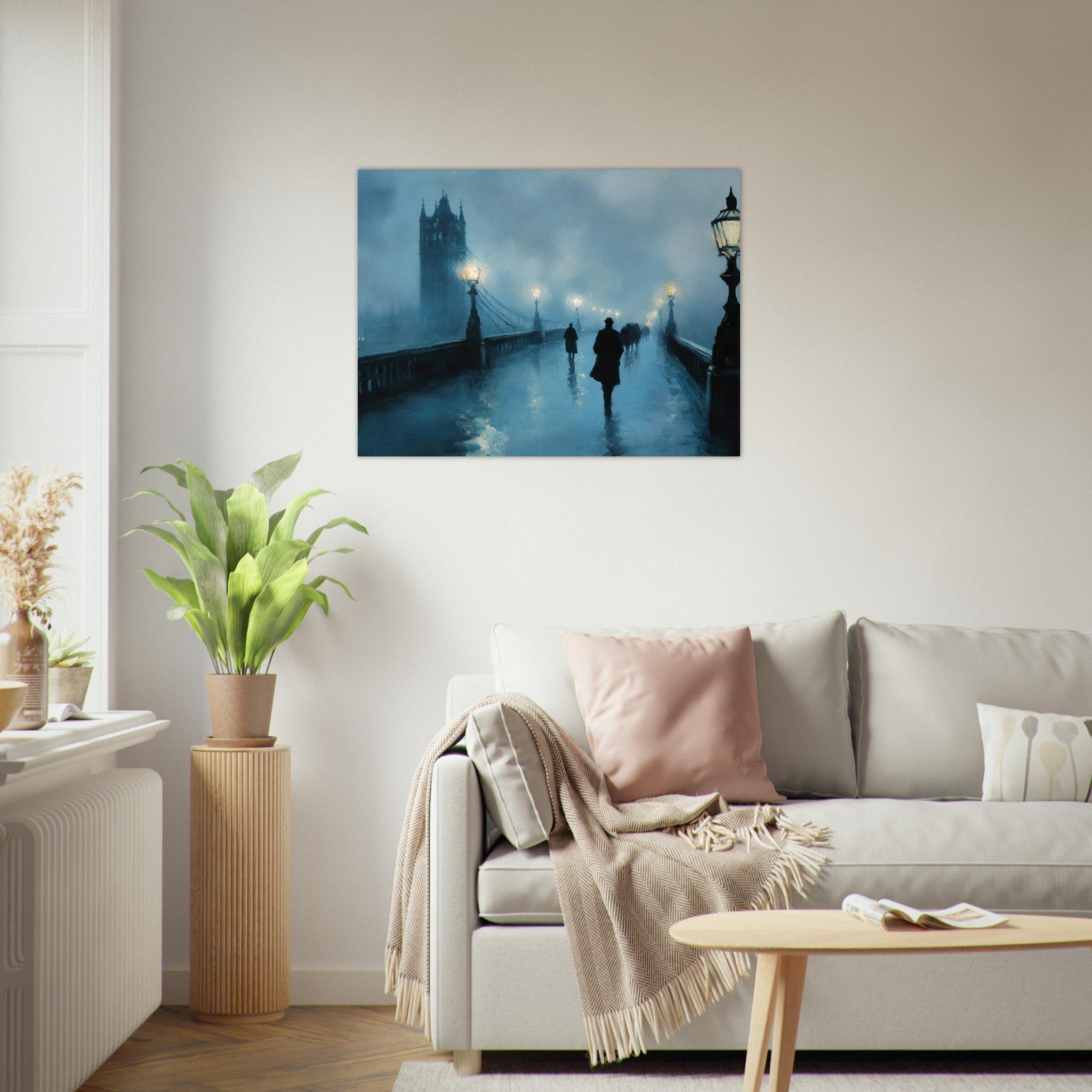 Fine Art Poster Landscape - Foggy London Bridge at Dawn A misty morning vie - Shop Ai Art WebShop - Digital Art online Store
