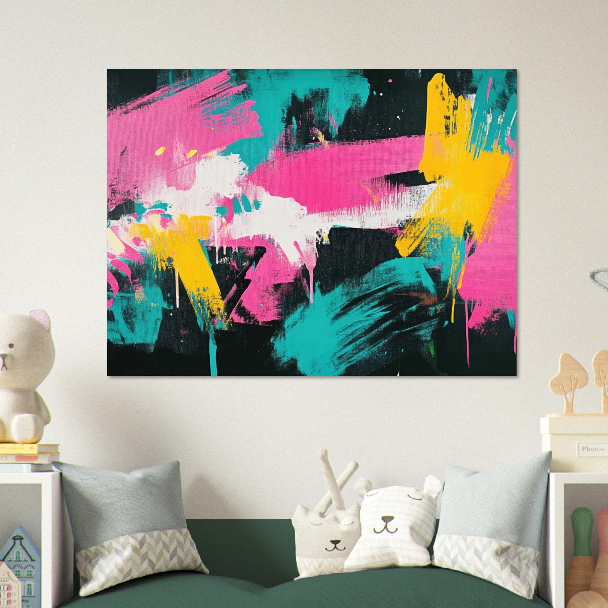 Fine Art Poster Landscape - Neon Reverie An explosion of neon lights in pink - Shop Ai Art WebShop - Digital Art online Store