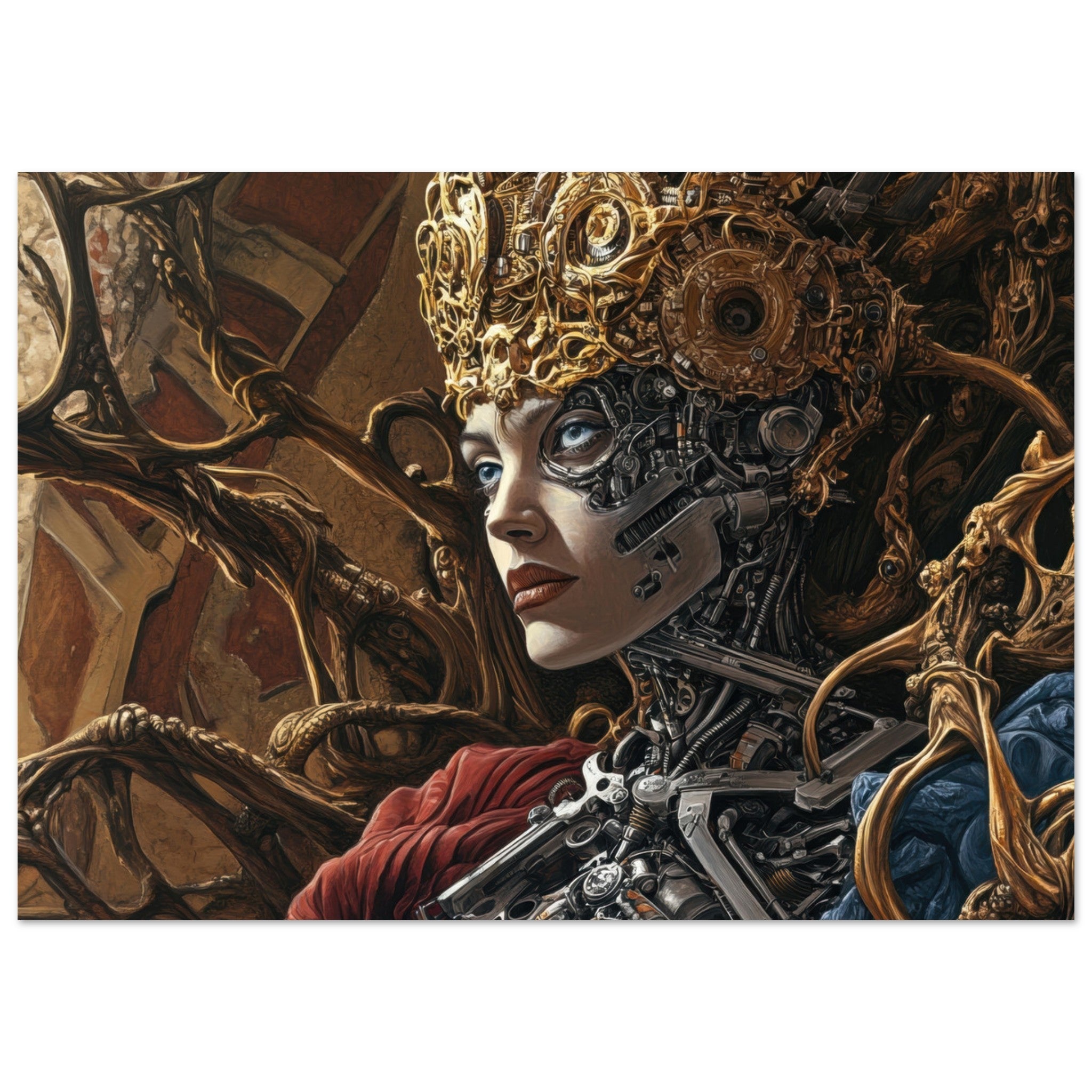 Fine Art Poster Landscape - Surrealist Hybrid Queen on a Biomechanical Thrown 3 - Ai Art Force