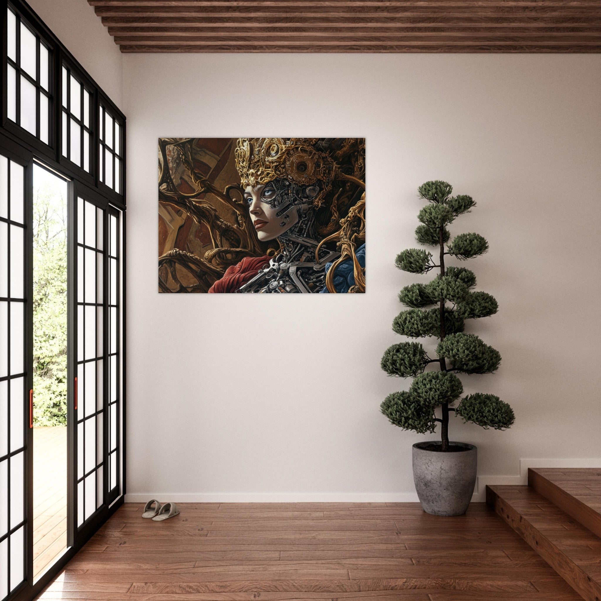 Fine Art Poster Landscape - Surrealist Hybrid Queen on a Biomechanical Thrown 3 - Ai Art Force
