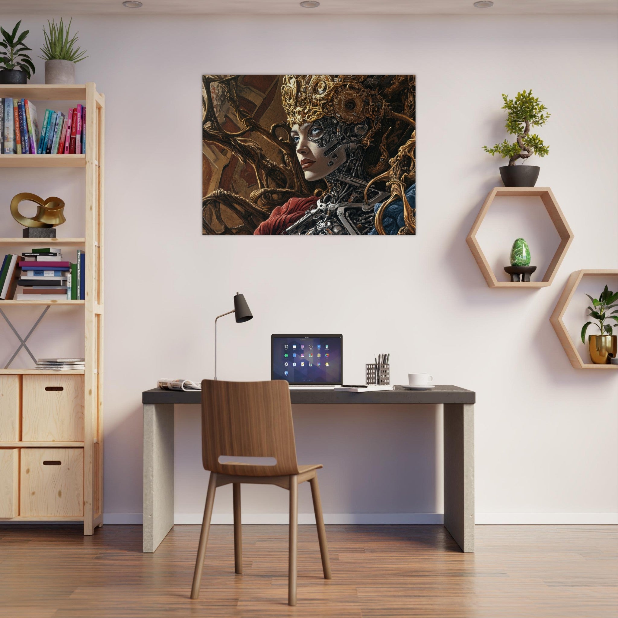 Fine Art Poster Landscape - Surrealist Hybrid Queen on a Biomechanical Thrown 3 - Ai Art Force