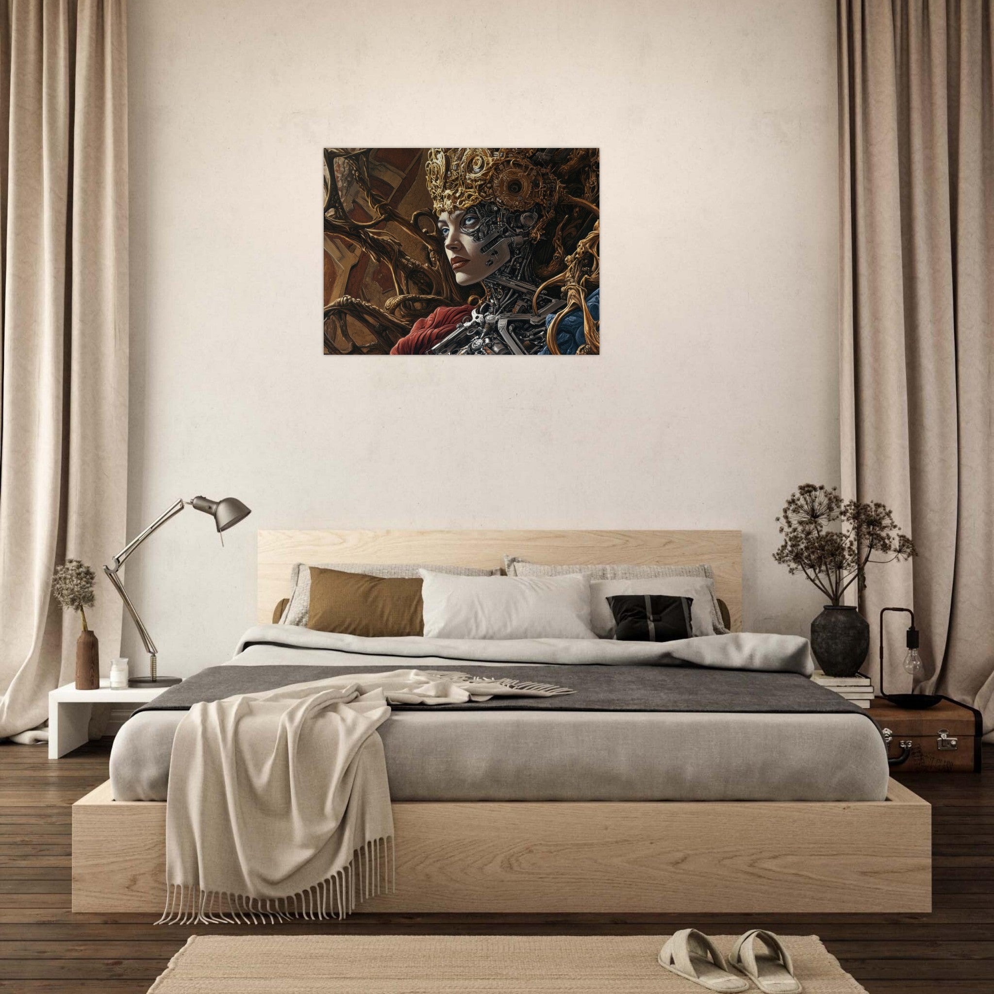 Fine Art Poster Landscape - Surrealist Hybrid Queen on a Biomechanical Thrown 3 - Ai Art Force