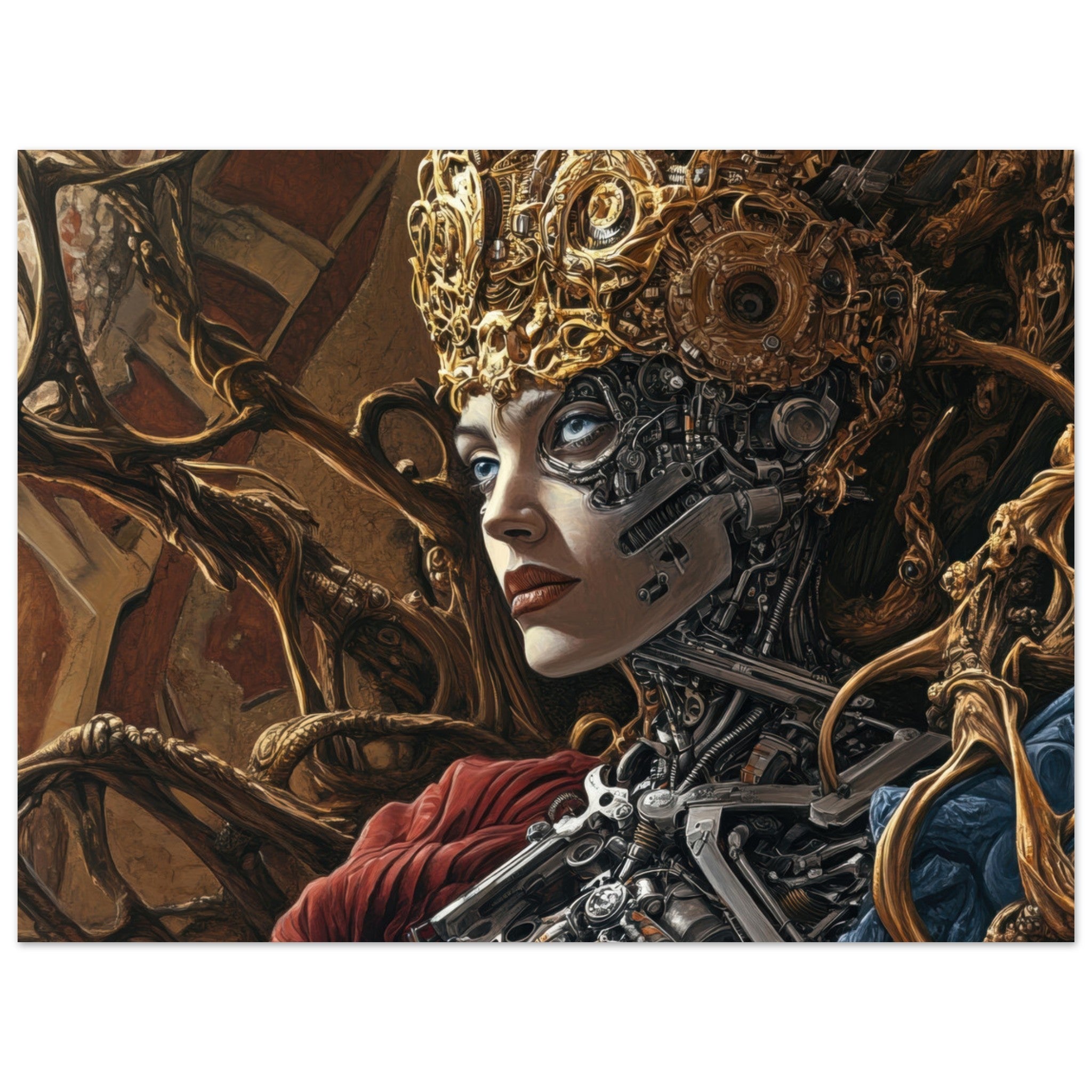Fine Art Poster Landscape - Surrealist Hybrid Queen on a Biomechanical Thrown 3 - Ai Art Force