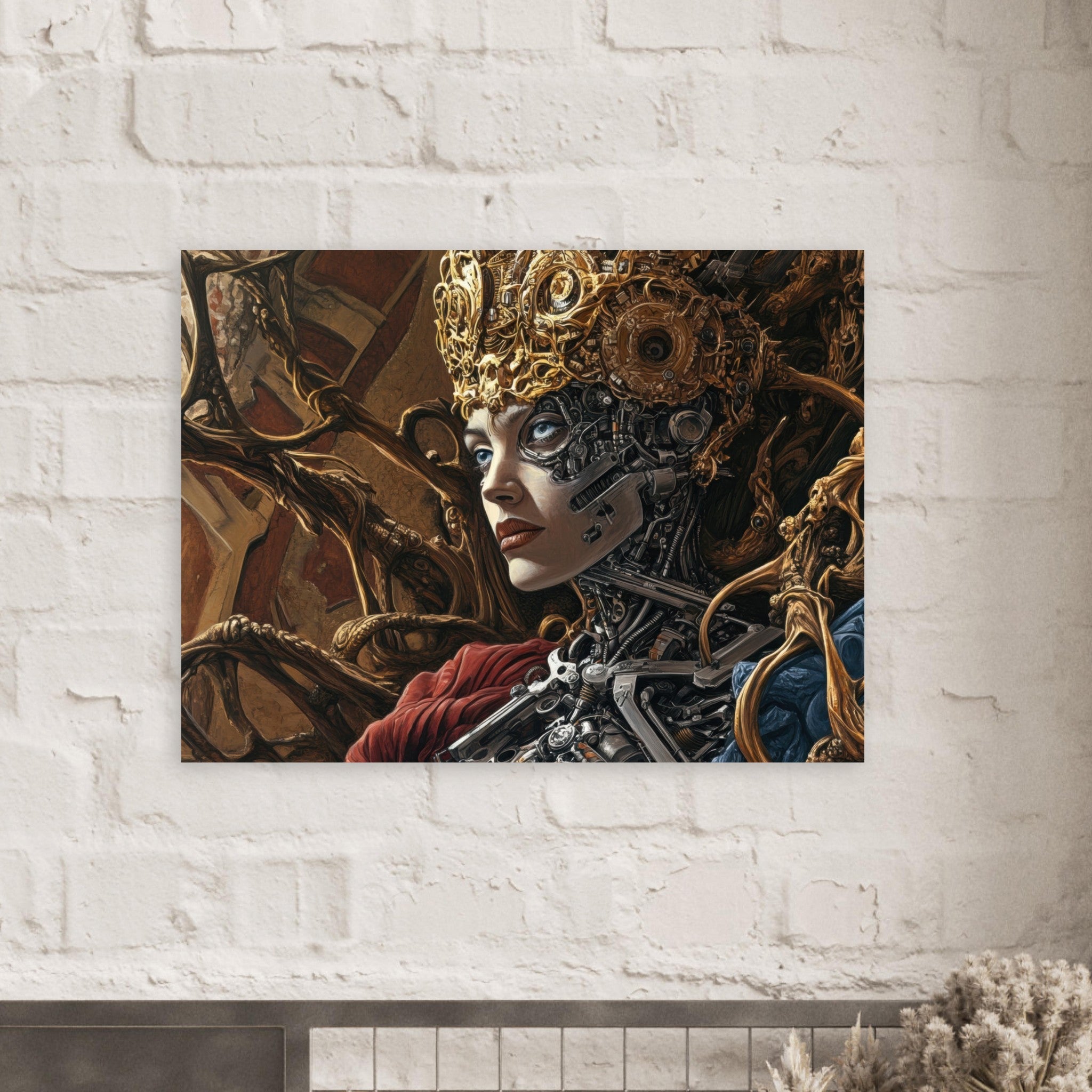 Fine Art Poster Landscape - Surrealist Hybrid Queen on a Biomechanical Thrown 3 - Ai Art Force