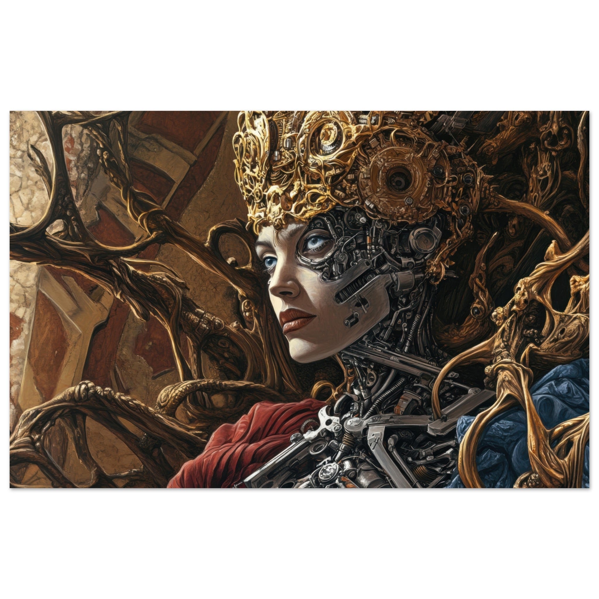Fine Art Poster Landscape - Surrealist Hybrid Queen on a Biomechanical Thrown 3 - Ai Art Force