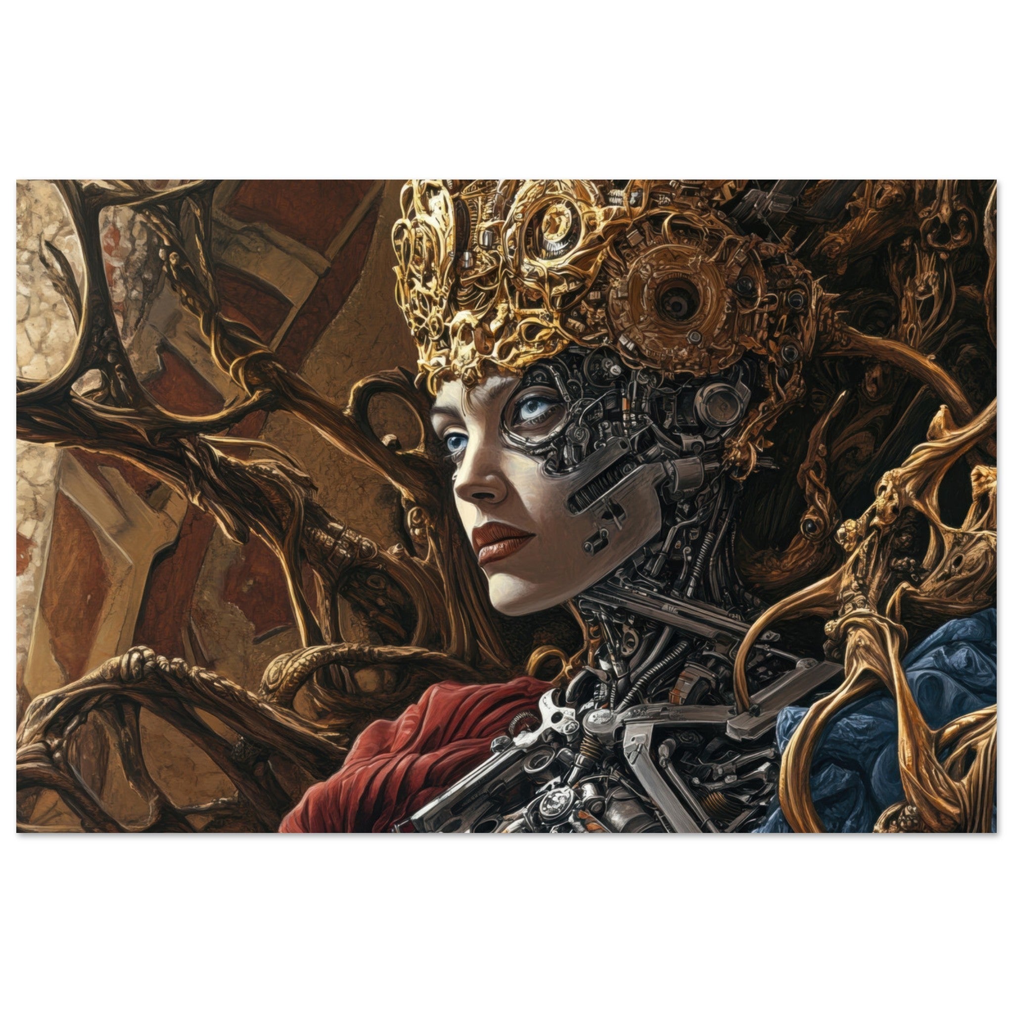 Fine Art Poster Landscape - Surrealist Hybrid Queen on a Biomechanical Thrown 3 - Ai Art Force