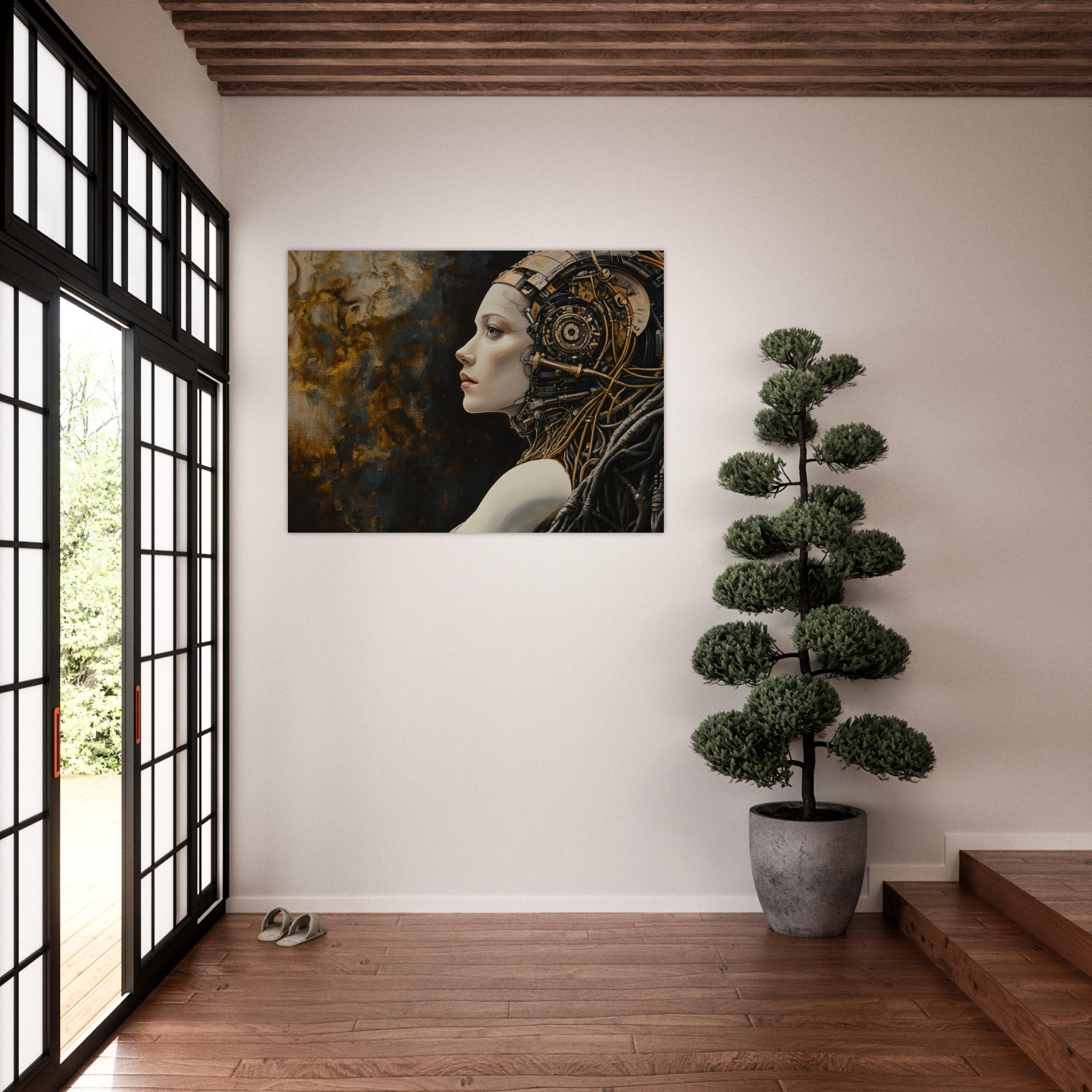 Fine Art Poster Landscape - Surrealist Hybrid Queen on a Biomechanical Thrown - Shop Ai Art WebShop - Digital Art online Store