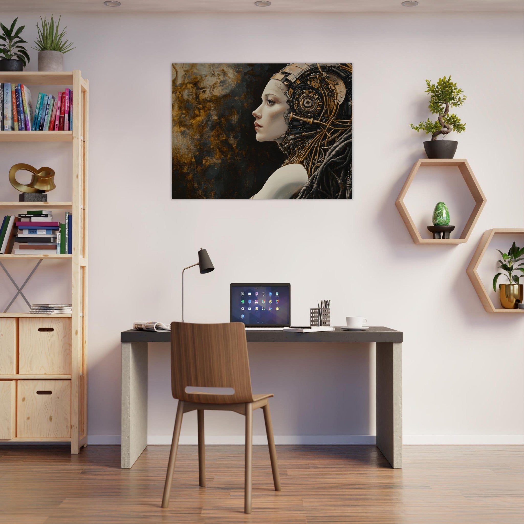 Fine Art Poster Landscape - Surrealist Hybrid Queen on a Biomechanical Thrown - Shop Ai Art WebShop - Digital Art online Store