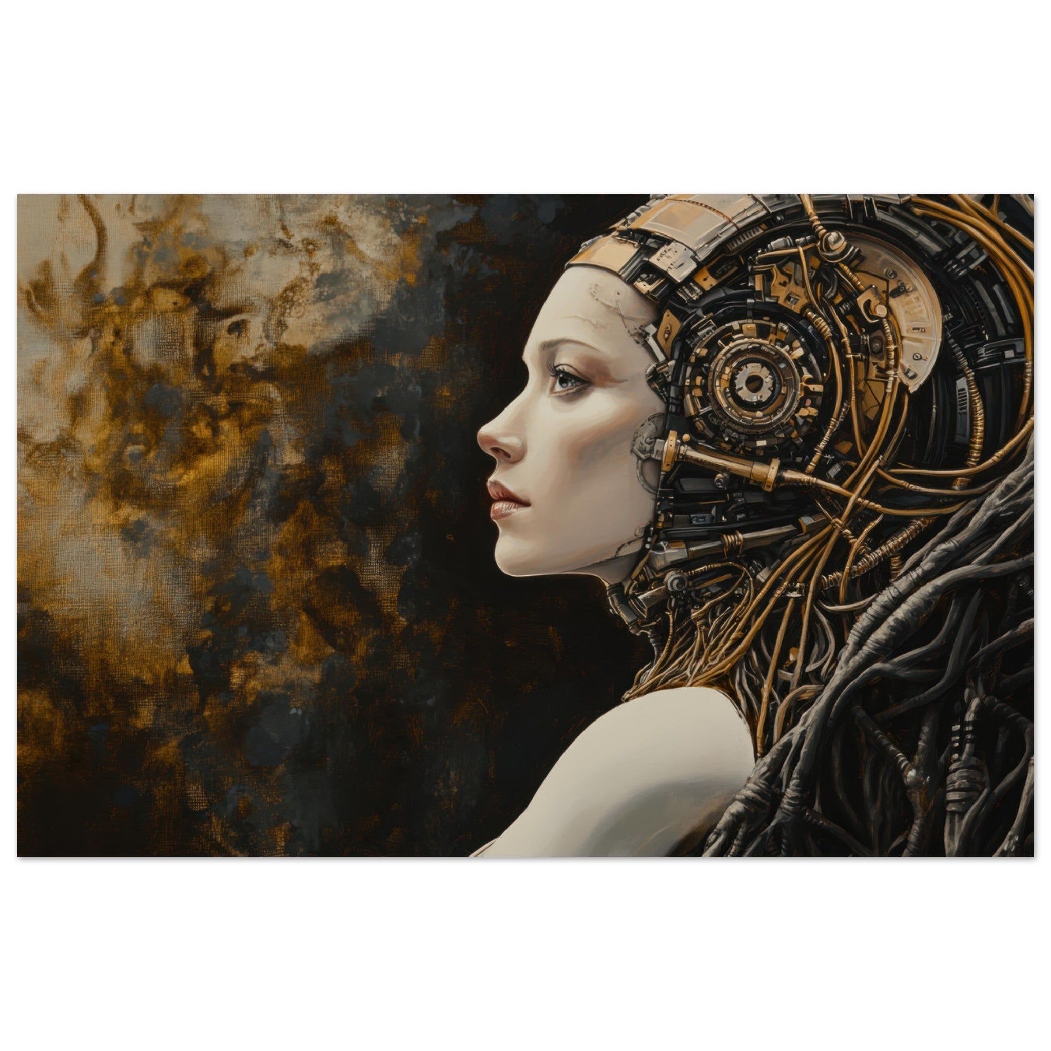 Fine Art Poster Landscape - Surrealist Hybrid Queen on a Biomechanical Thrown - Shop Ai Art WebShop - Digital Art online Store