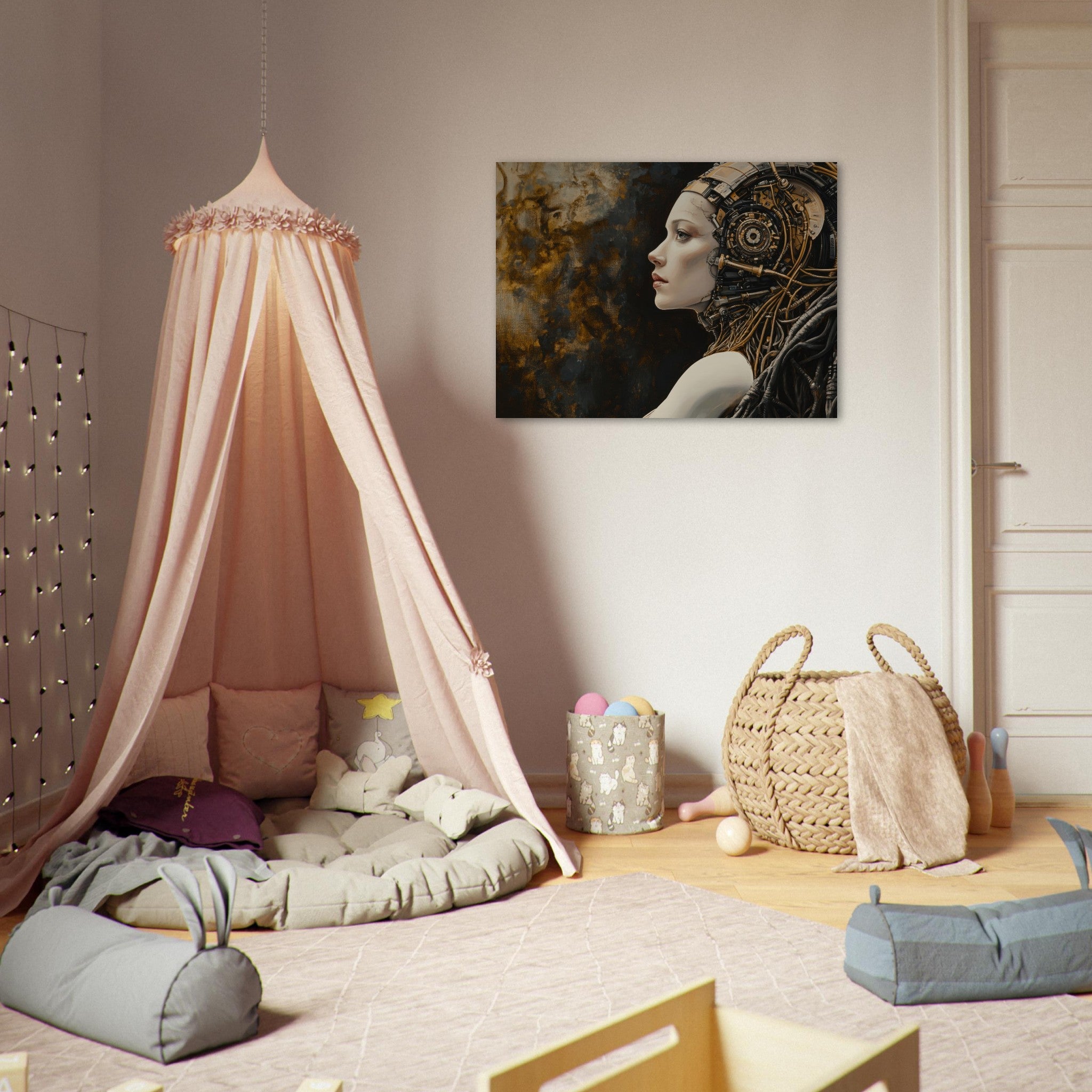 Fine Art Poster Landscape - Surrealist Hybrid Queen on a Biomechanical Thrown - Shop Ai Art WebShop - Digital Art online Store