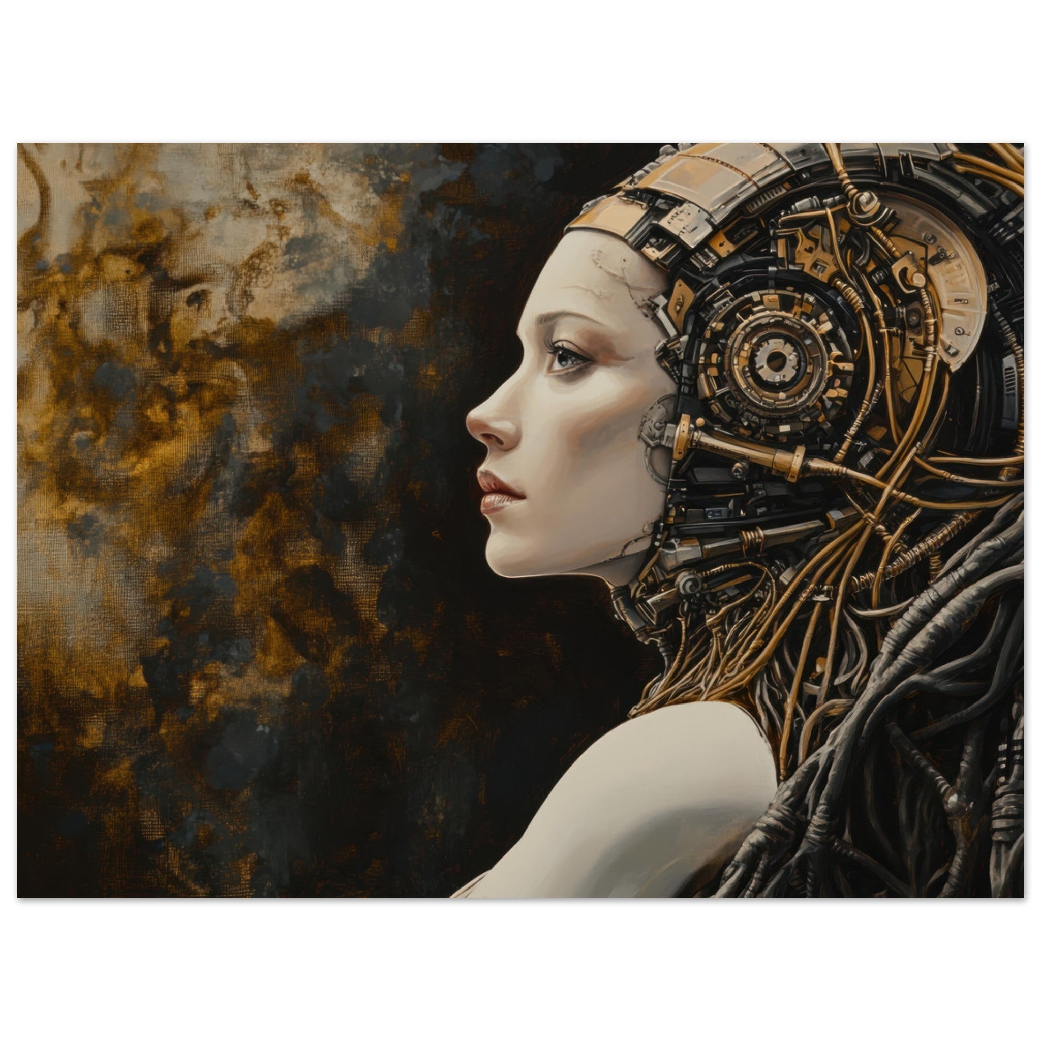 Fine Art Poster Landscape - Surrealist Hybrid Queen on a Biomechanical Thrown - Shop Ai Art WebShop - Digital Art online Store