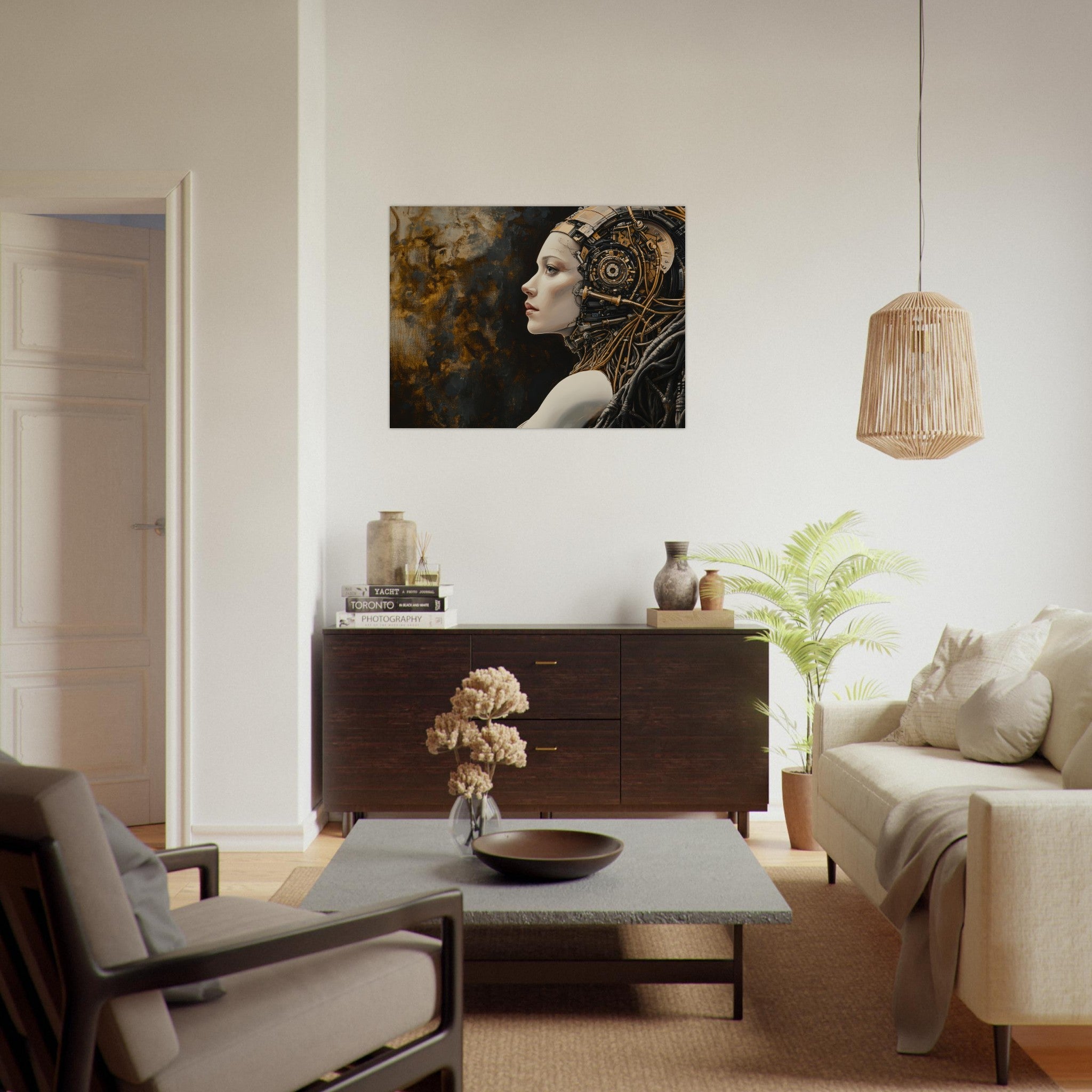 Fine Art Poster Landscape - Surrealist Hybrid Queen on a Biomechanical Thrown - Shop Ai Art WebShop - Digital Art online Store
