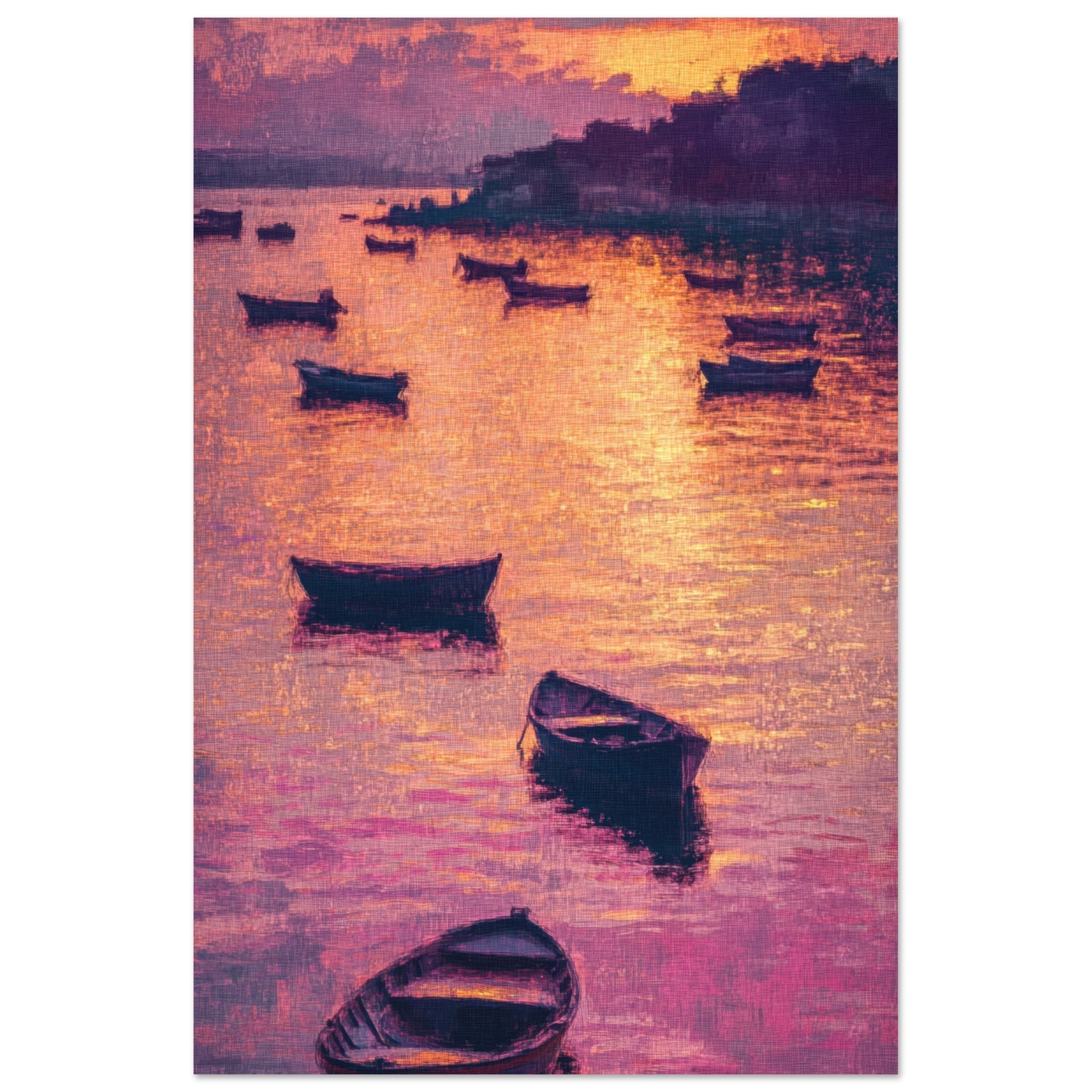 Fine Art Poster Portrait - Boats at Dusk A harbor filled with gently rocky - Shop Ai Art WebShop - Digital Art online Store